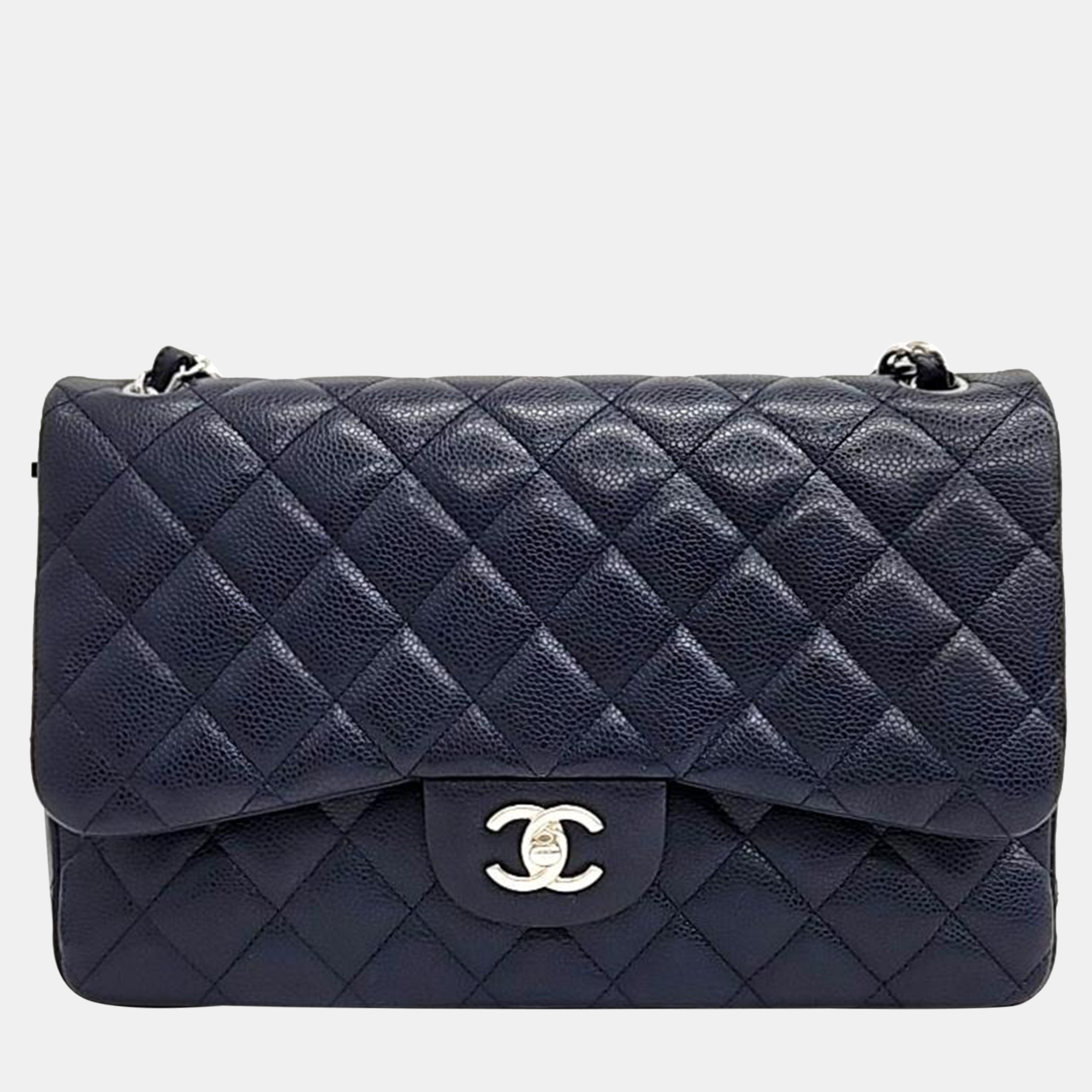 Chanel navy blue caviar leather classic jumbo bag