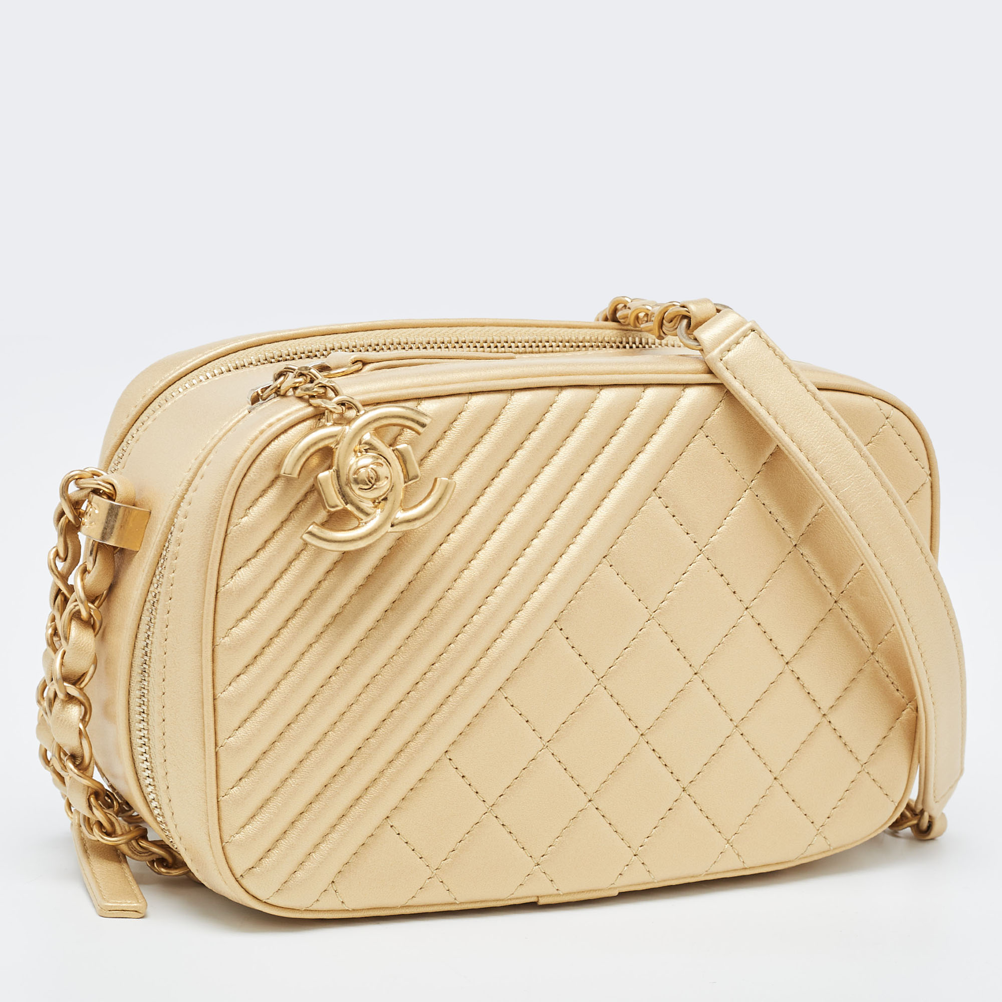 Chanel Gold Quilted Leather Small Coco Boy Camera Bag