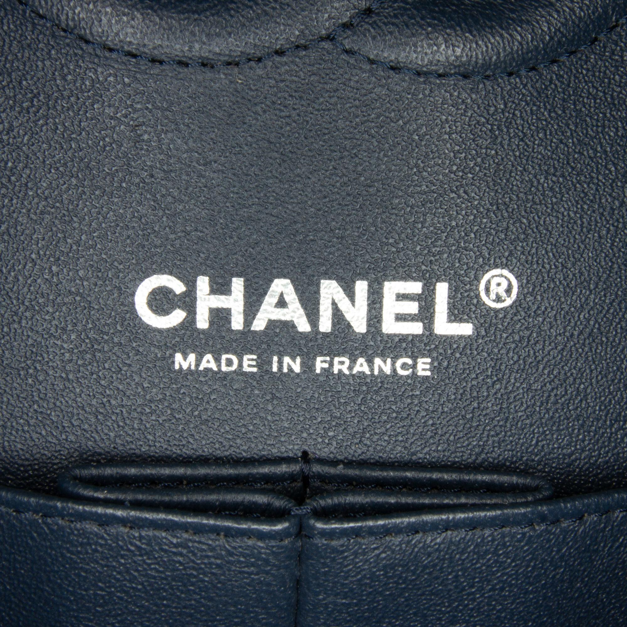 Chanel Navy Blue  Medium Chevron Patent Double Flap