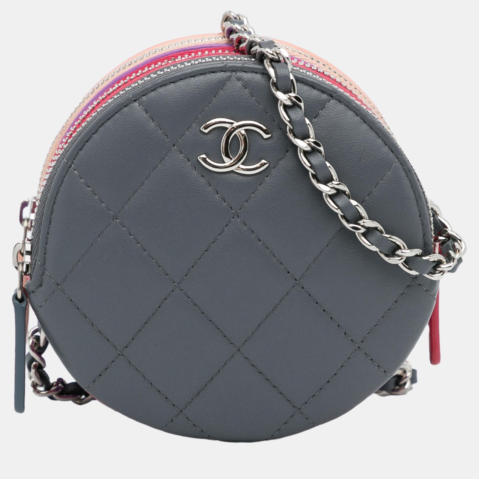 Chanel Black CC Round Triple Zip Crossbody Bag