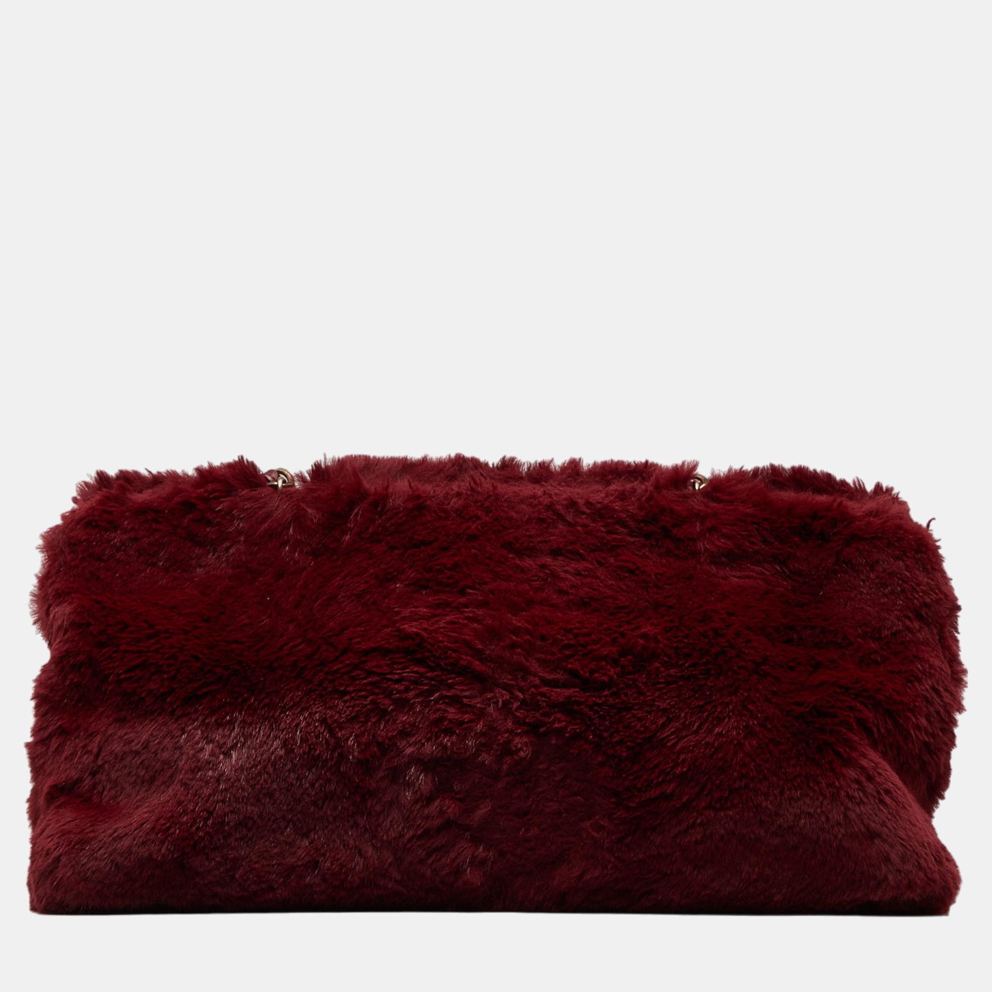 Chanel Red CC Fur Chain Tote Bag
