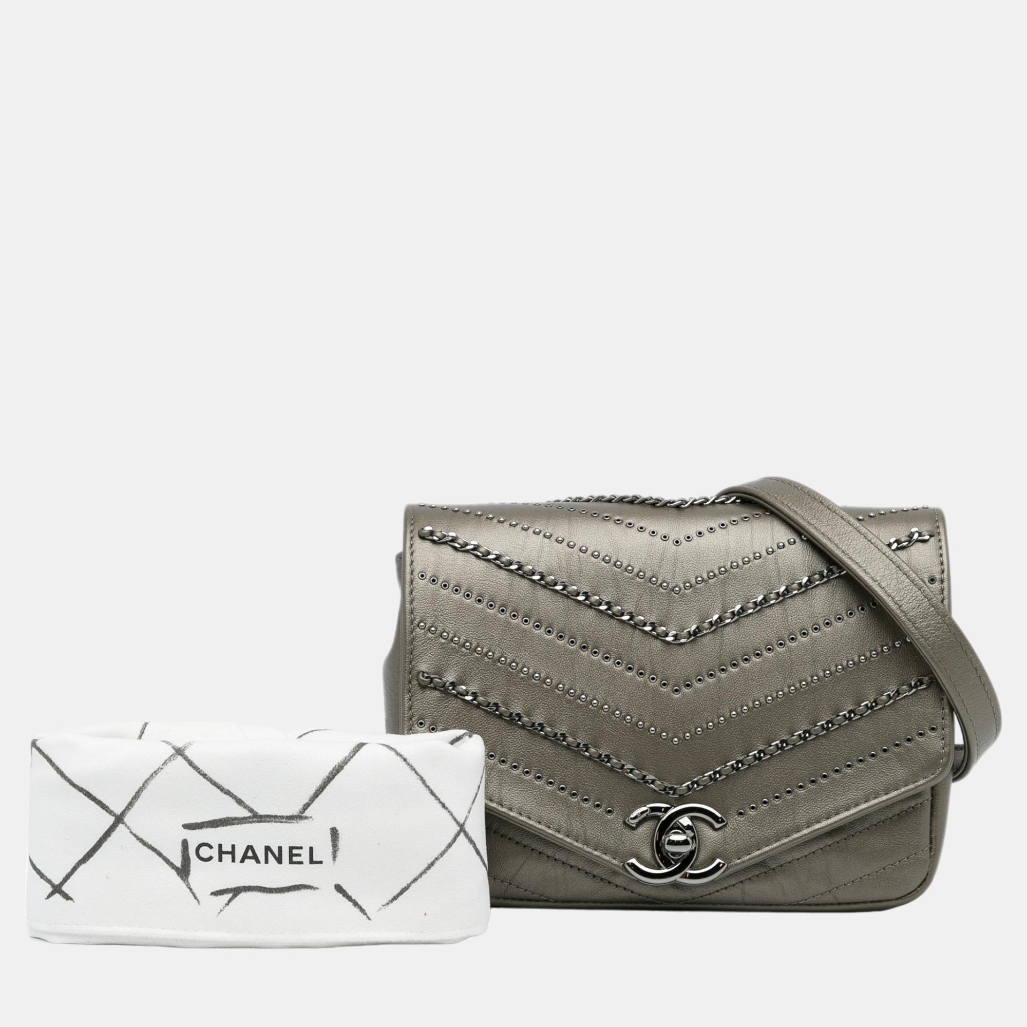 Chanel Gold Small Chevron Data Center Envelope Flap Bag