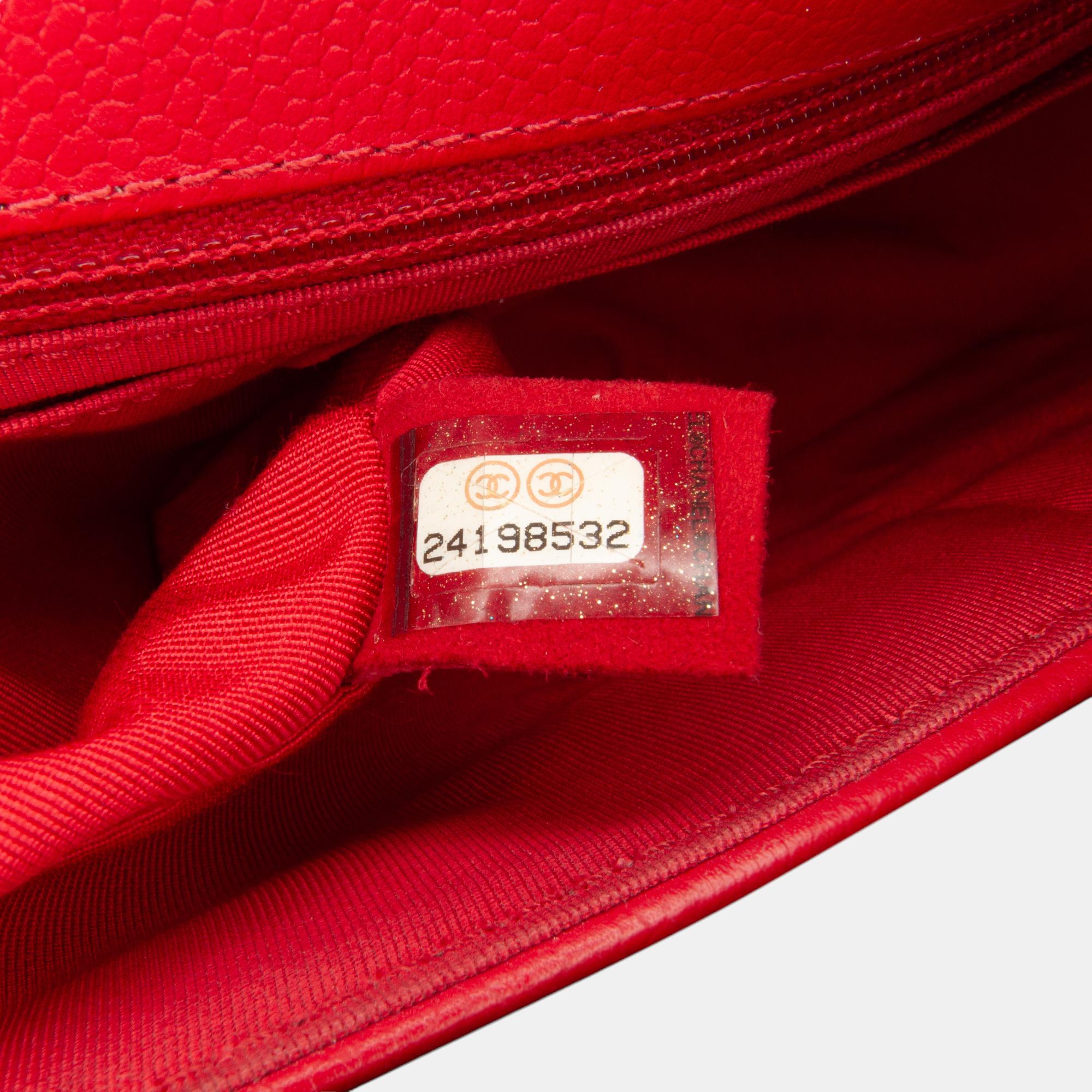 Chanel Red Mini Caviar Chevron Data Center Envelope Flap Bag