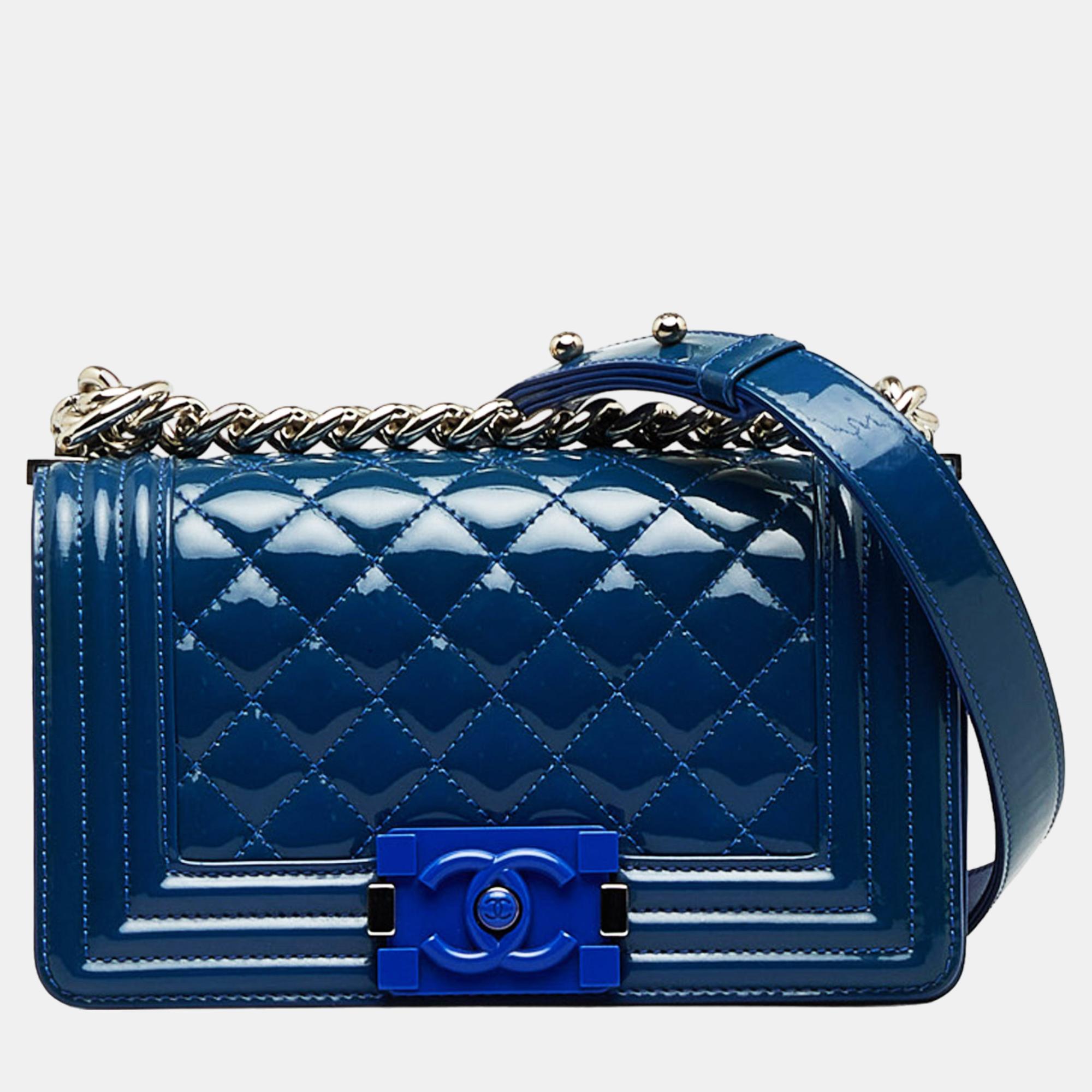 Chanel Blue Small Patent Boy Plexiglass Crossbody Bag