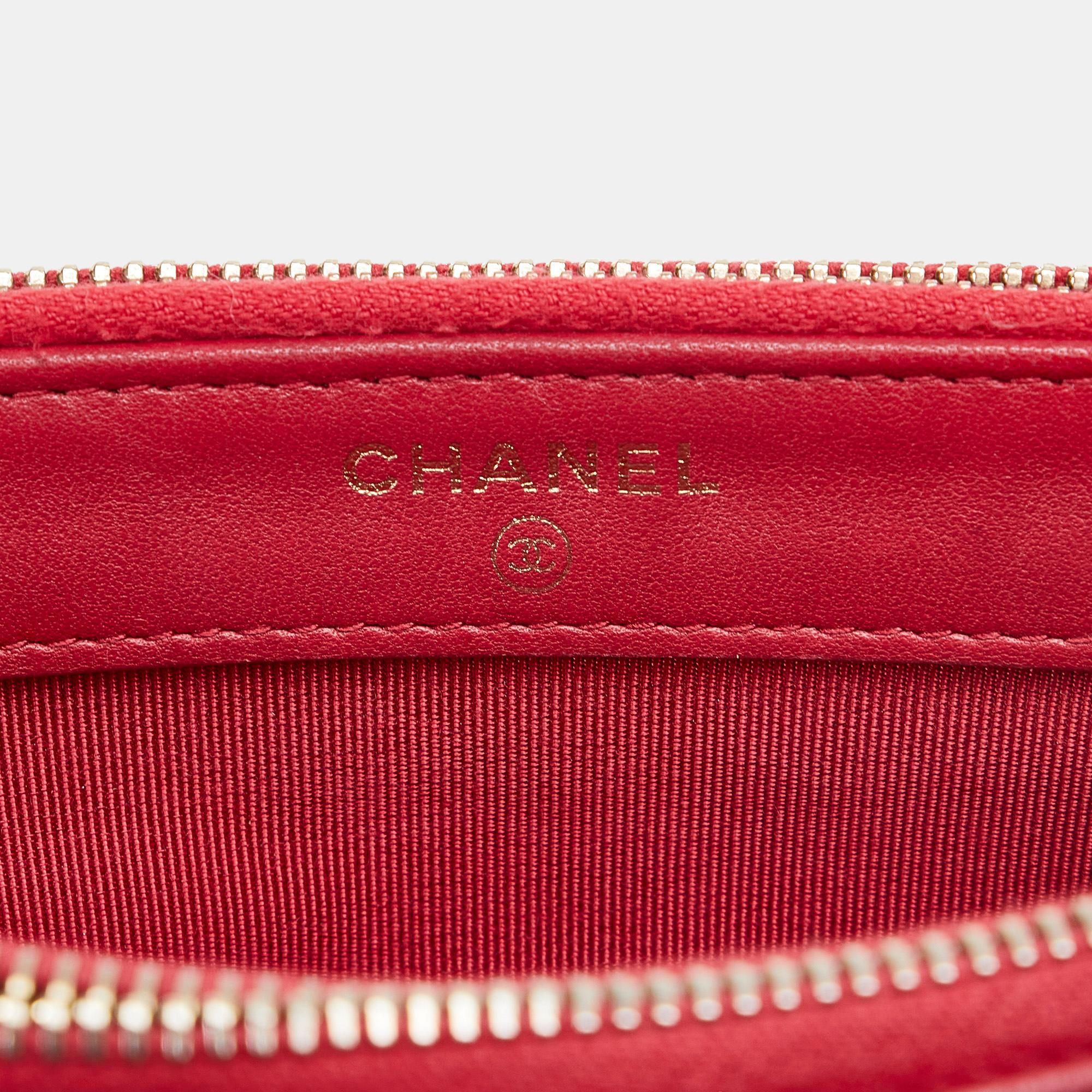 Chanel Red CC Double Zip Wallet On Chain