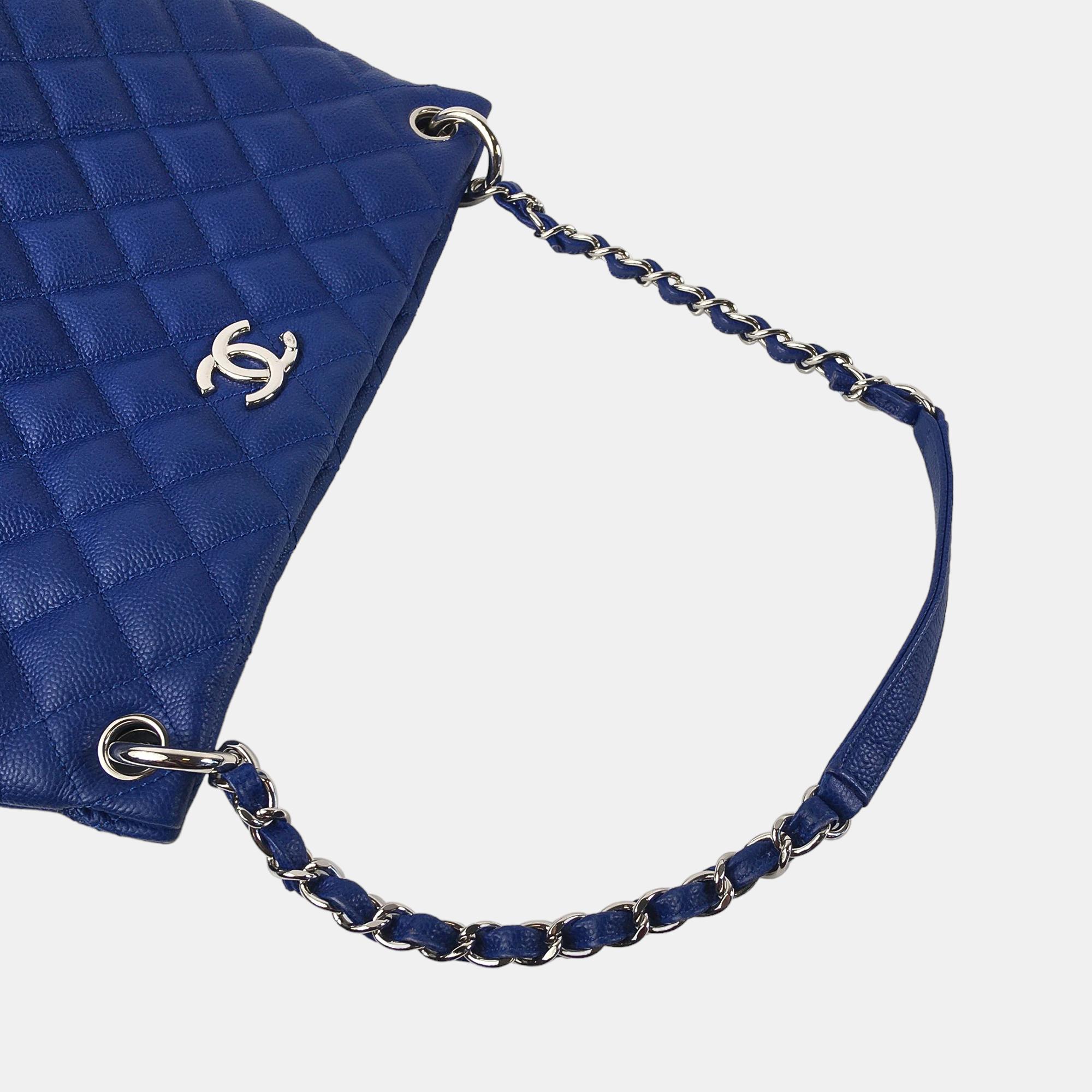 Chanel Blue Easy Caviar Leather Tote Bag