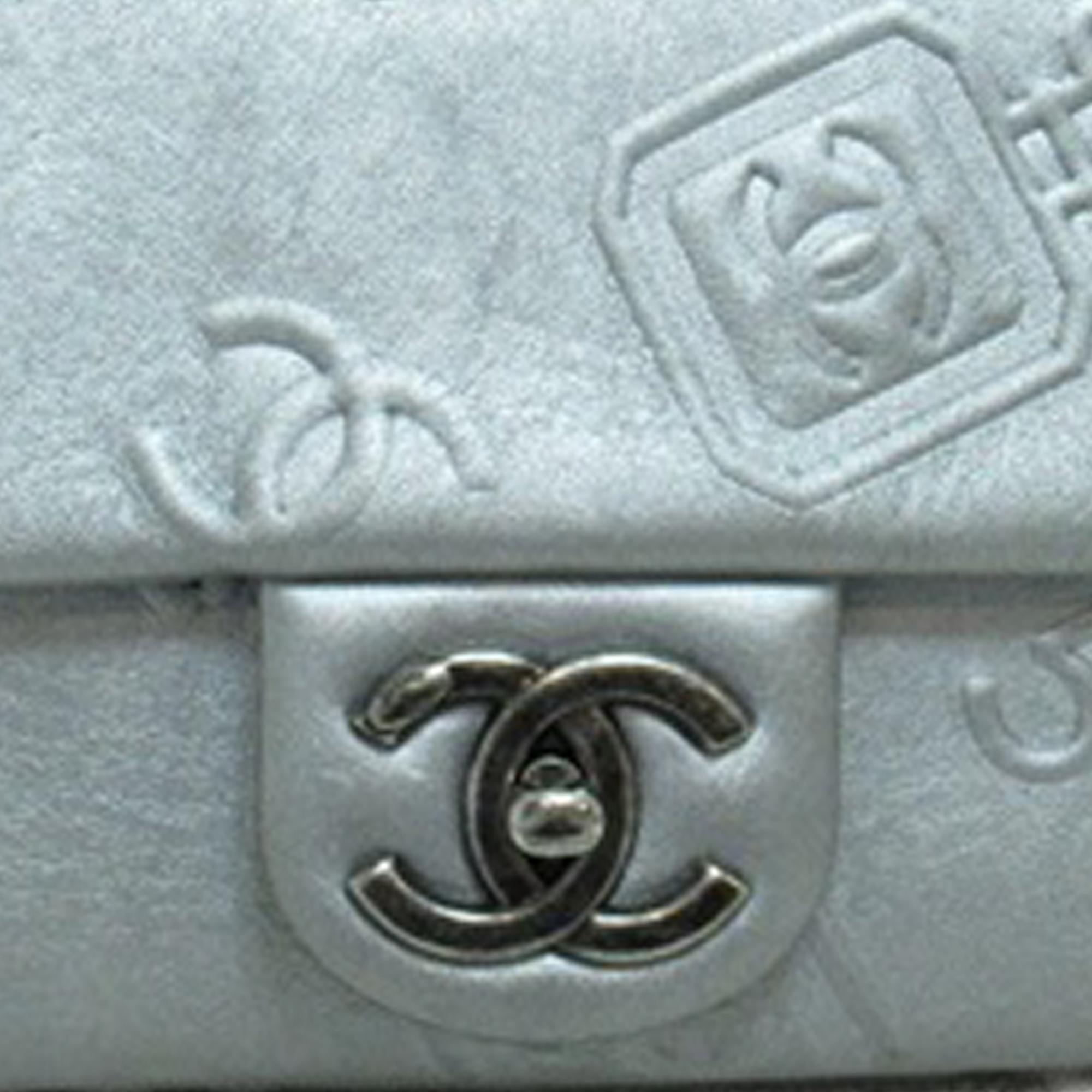 Chanel Silver Jumbo Lucky Charms Embroidered Classic Single Flap