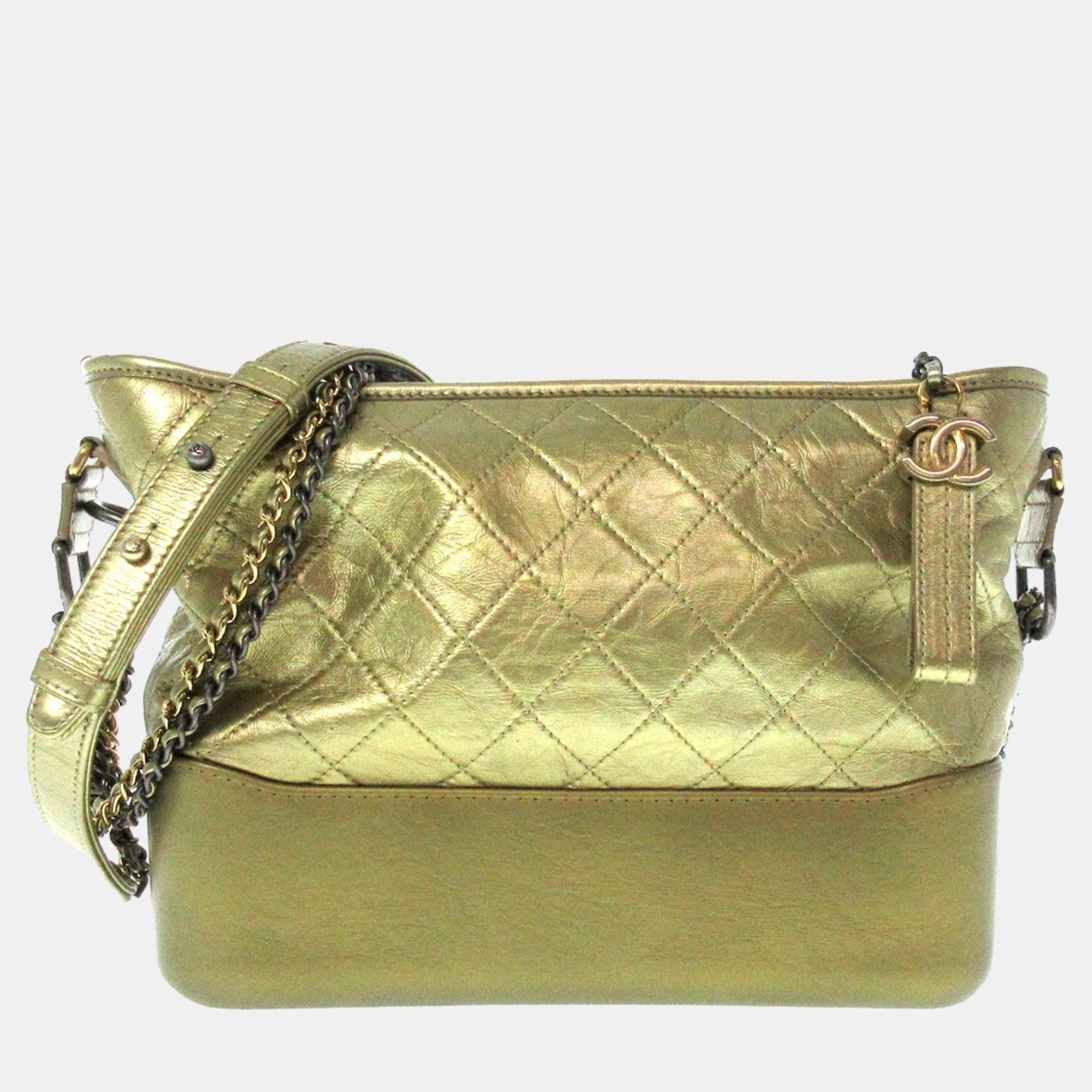 Chanel Gold Small Lambskin Gabrielle Crossbody Bag