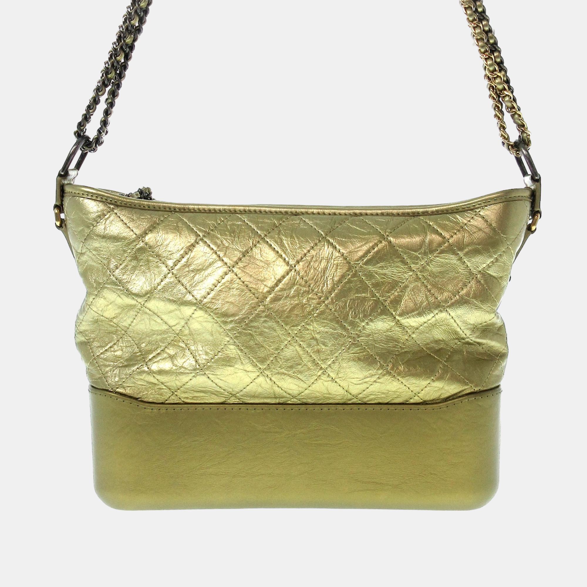 Chanel Gold Small Lambskin Gabrielle Crossbody Bag