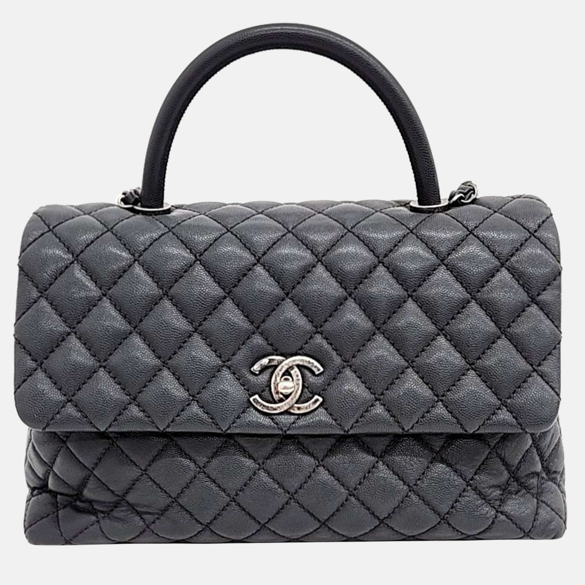 Chanel grey caviar leather coco handle 31 bag