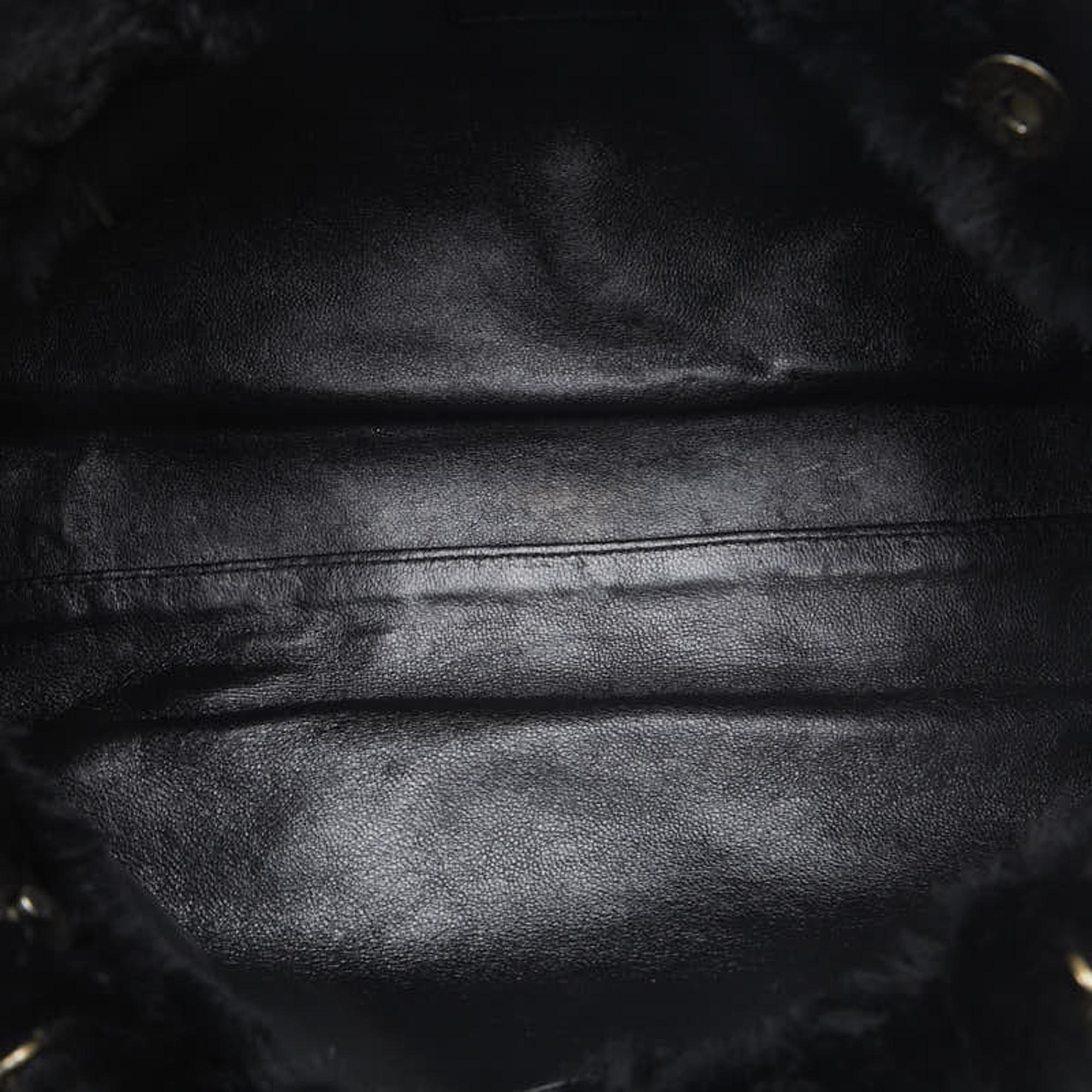 Chanel Black Leather CC Fur Chain Shoulder Bag