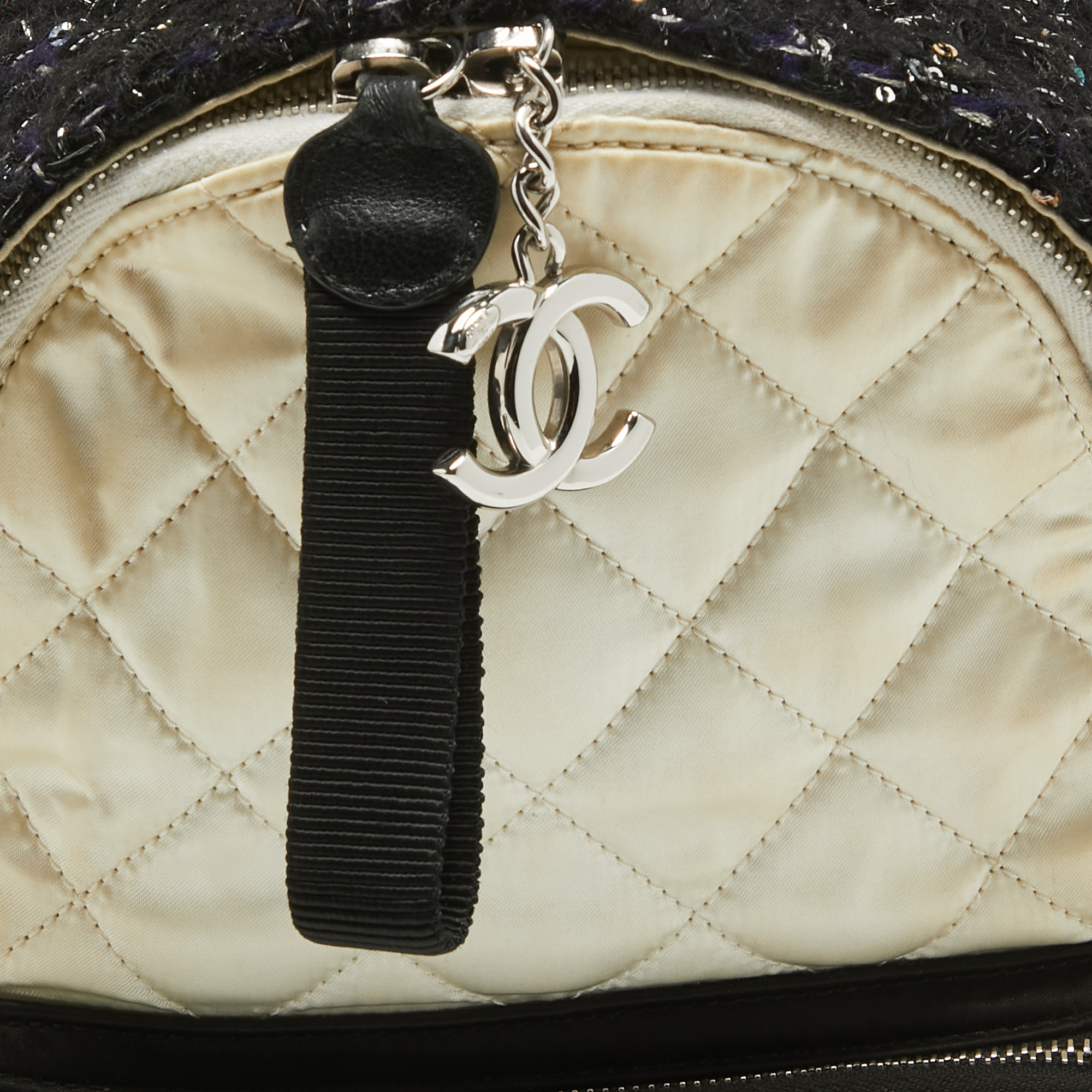 Chanel Black/Off White Quilted Satin And Tweed Sequins Mini Backpack