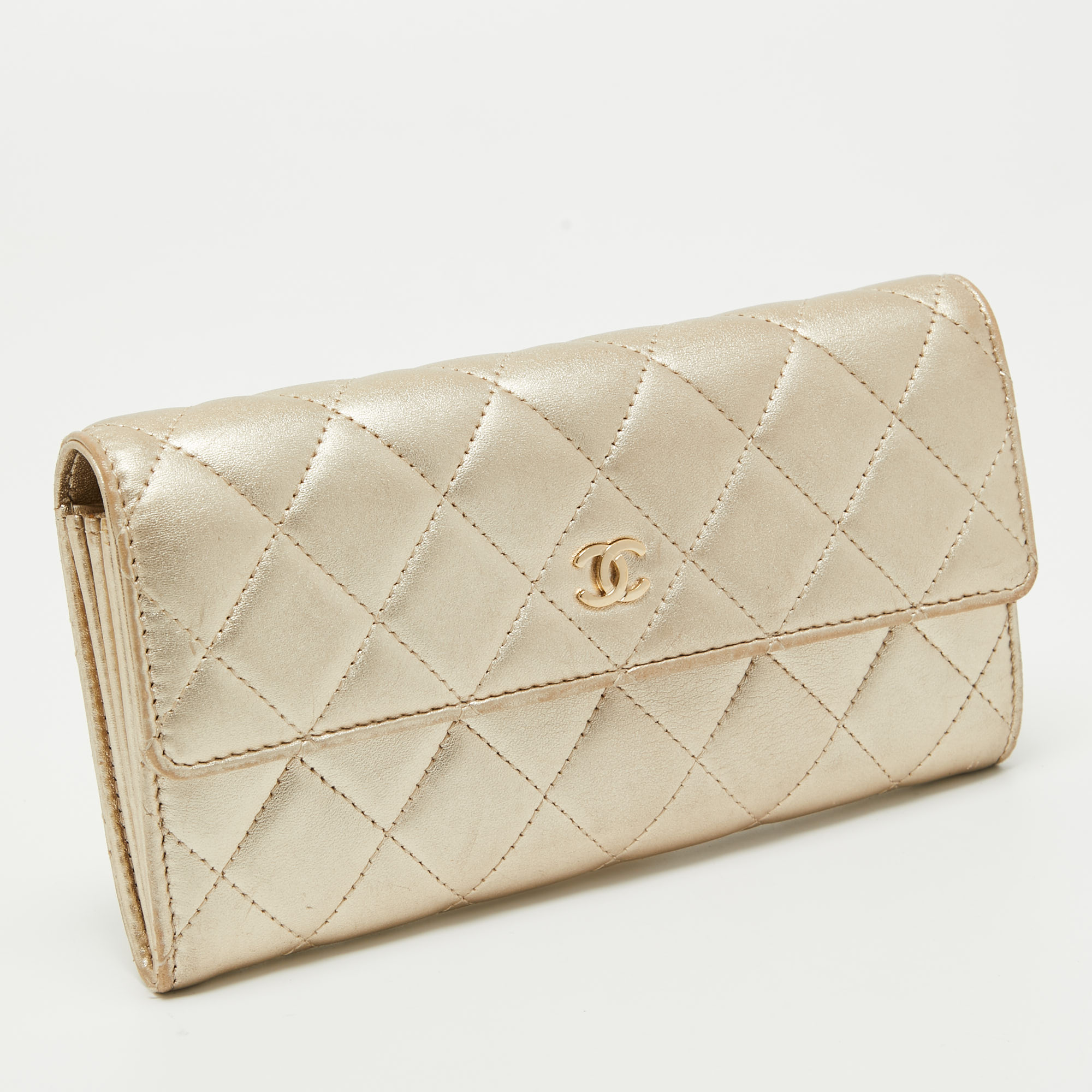 Chanel Gold Quilted Leather Classic Long Wallet