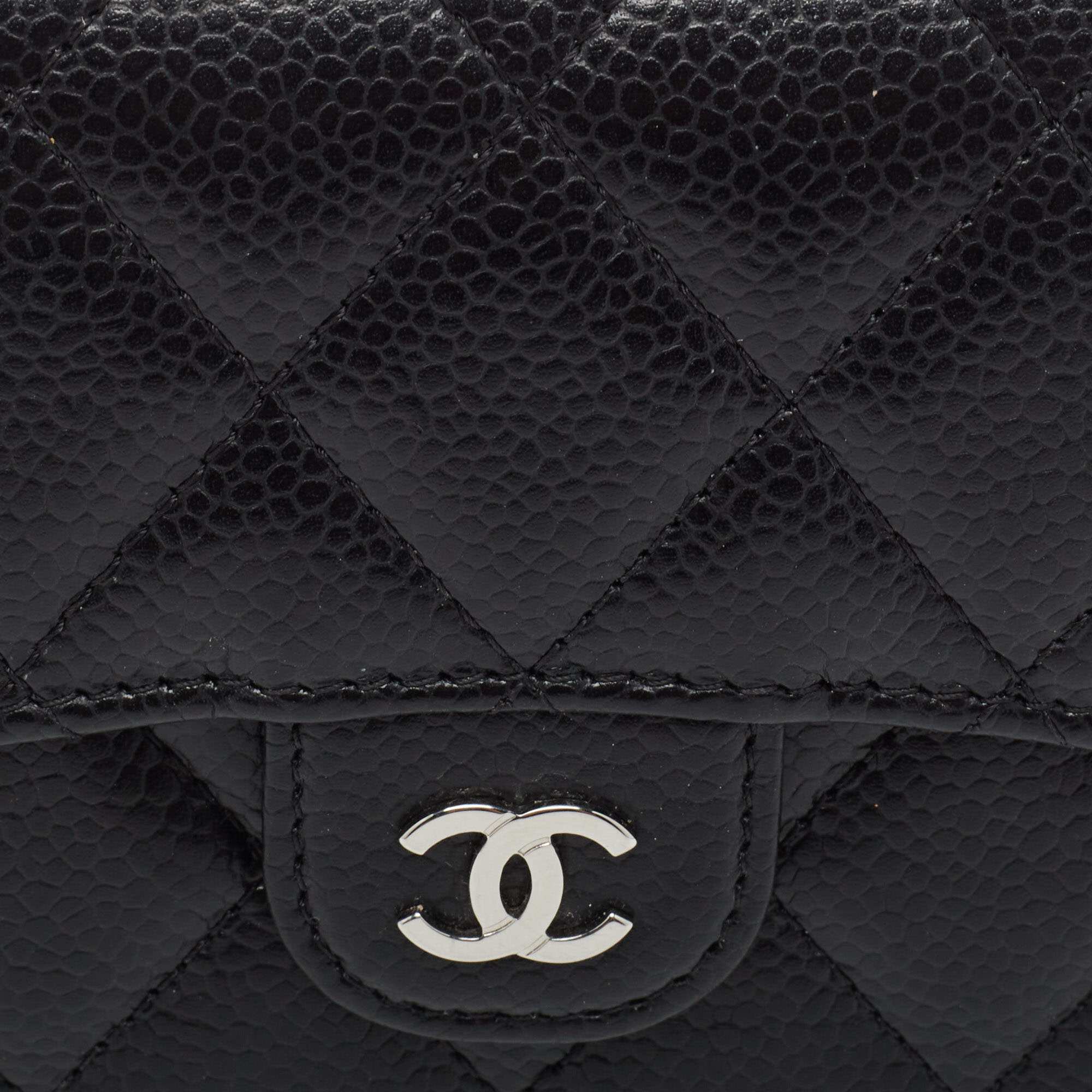Chanel Black Quilted Caviar Leather Trifold CC Wallet