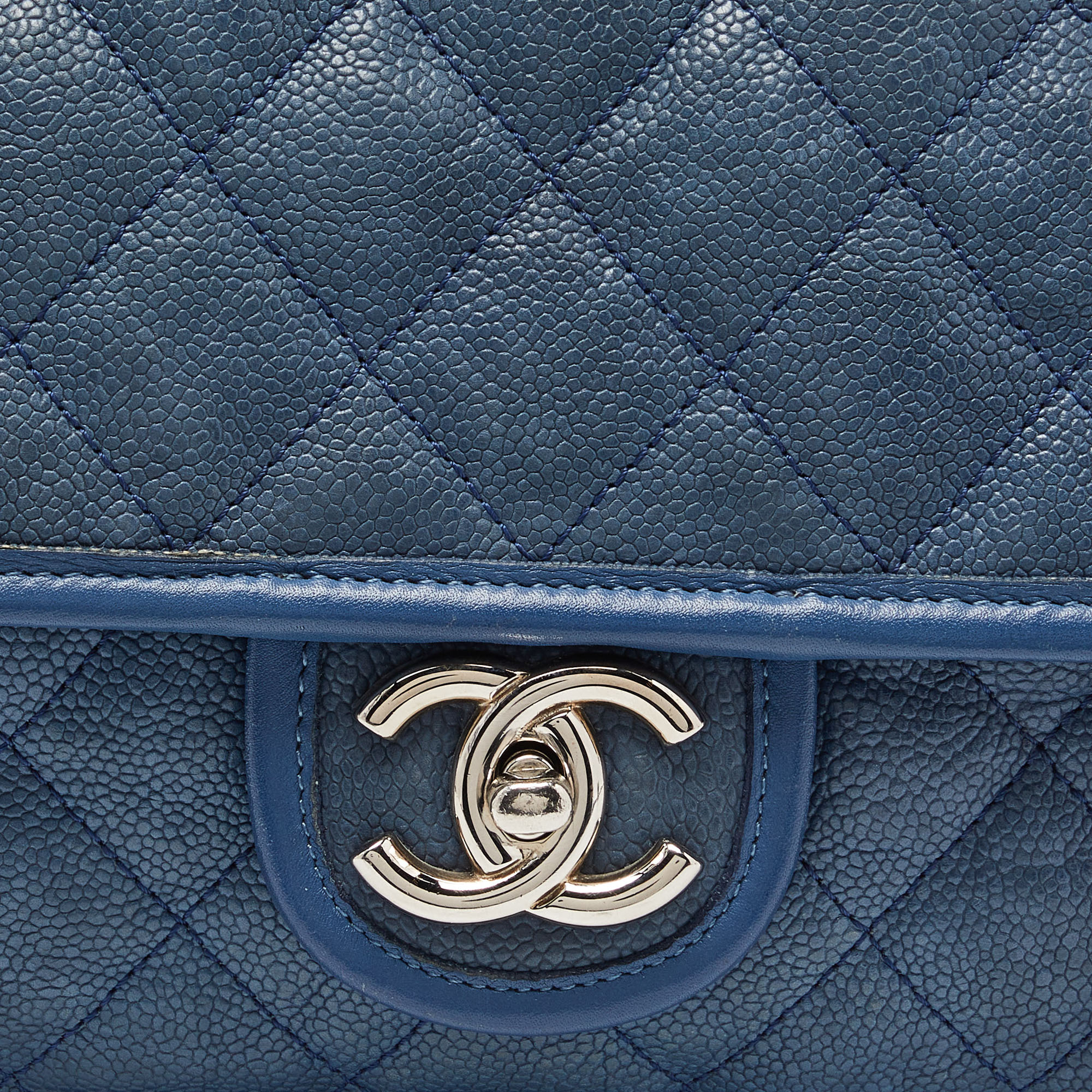 Chanel Blue Quilted Caviar Leather CC French Riviera Flap Bag