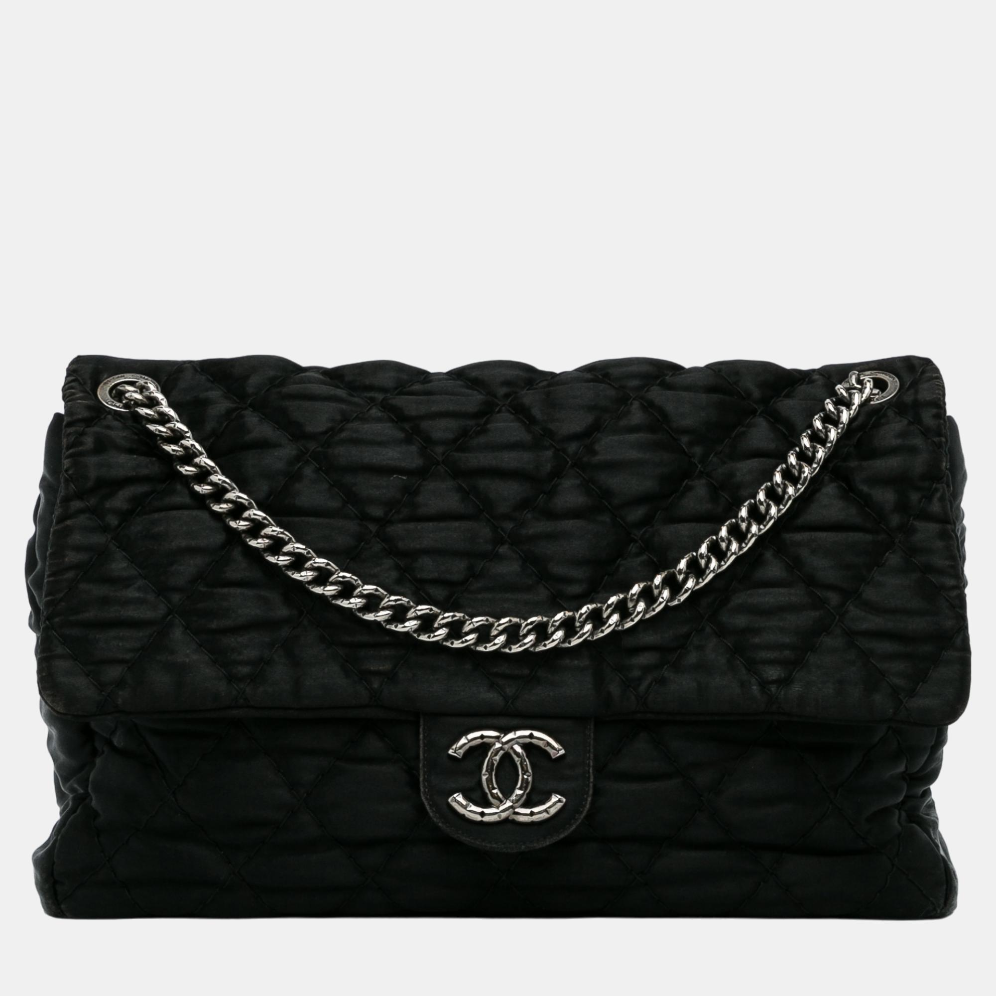 Chanel Black Quilted Satin Chain Flap