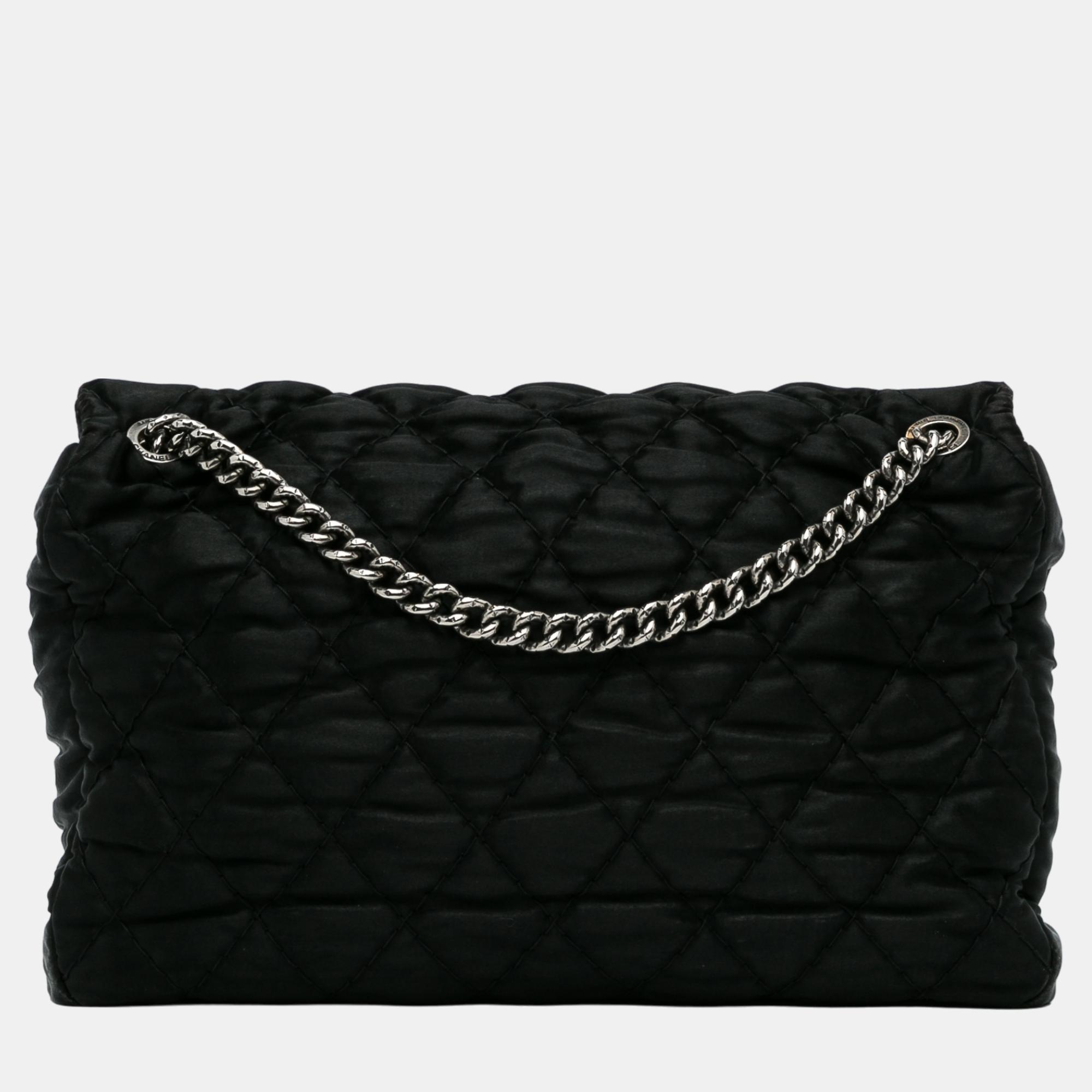 Chanel Black Quilted Satin Chain Flap