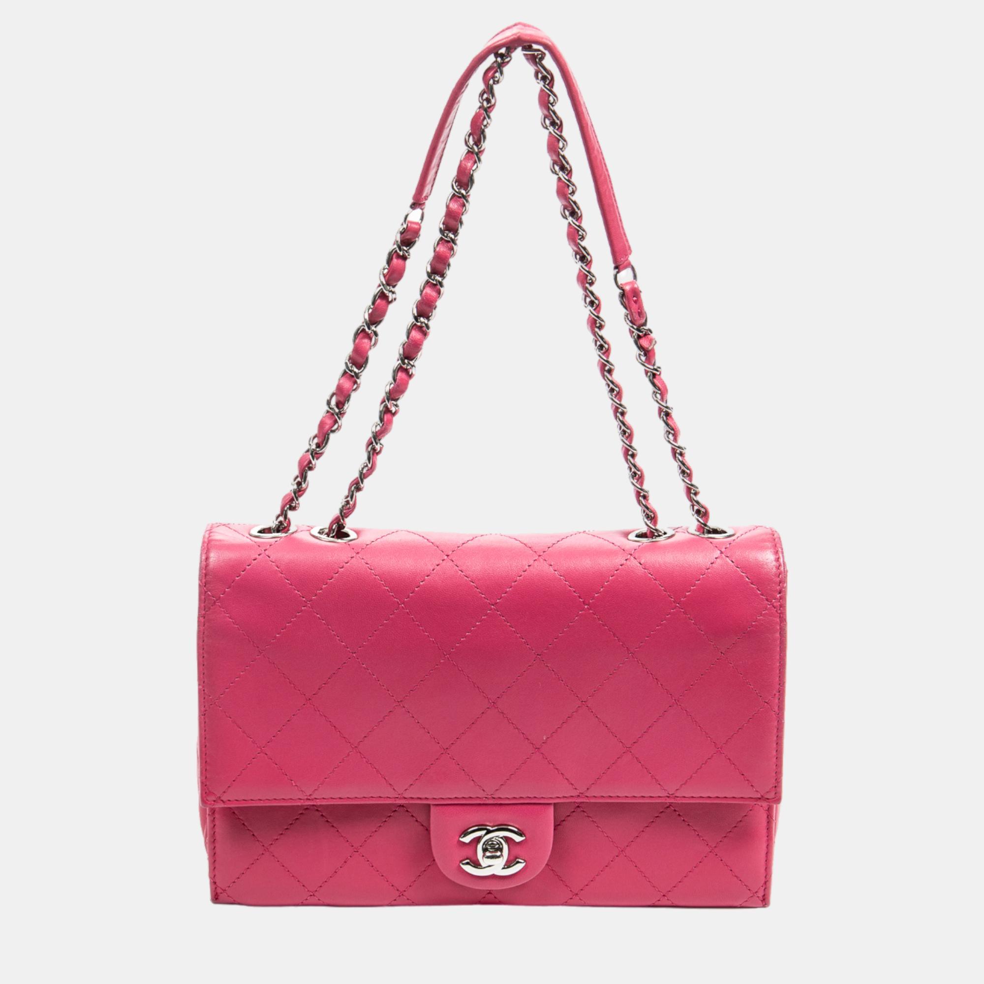 Chanel Pink CC Front Pocket Double Flap Chain Bag