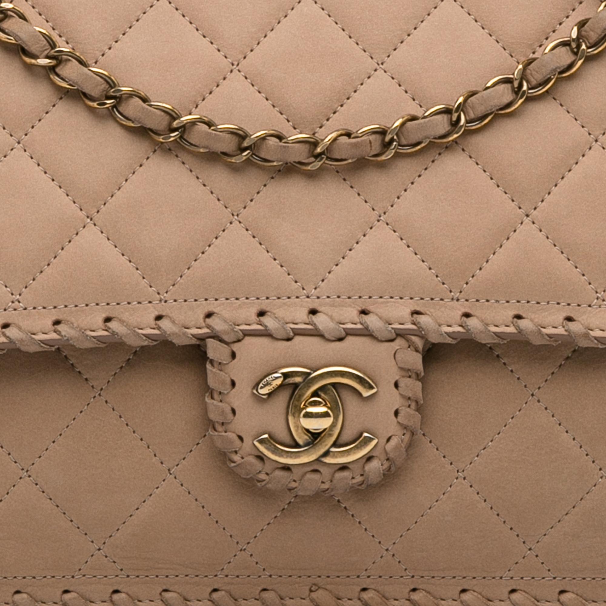 Chanel Beige Jumbo Suede Happy Stitch Flap Bag
