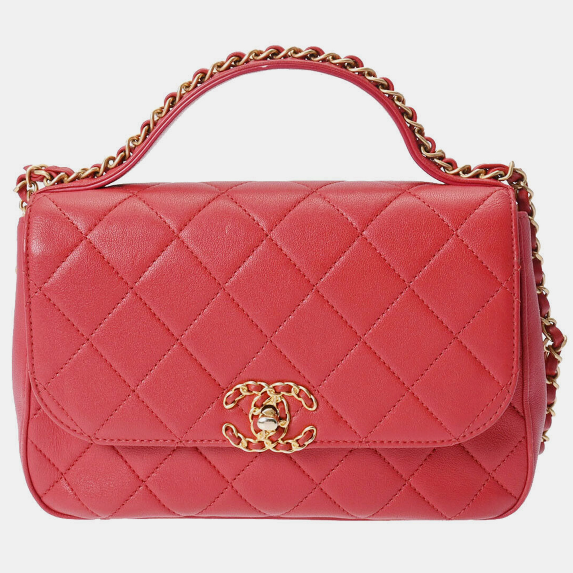 Chanel red leather coco top handle bag