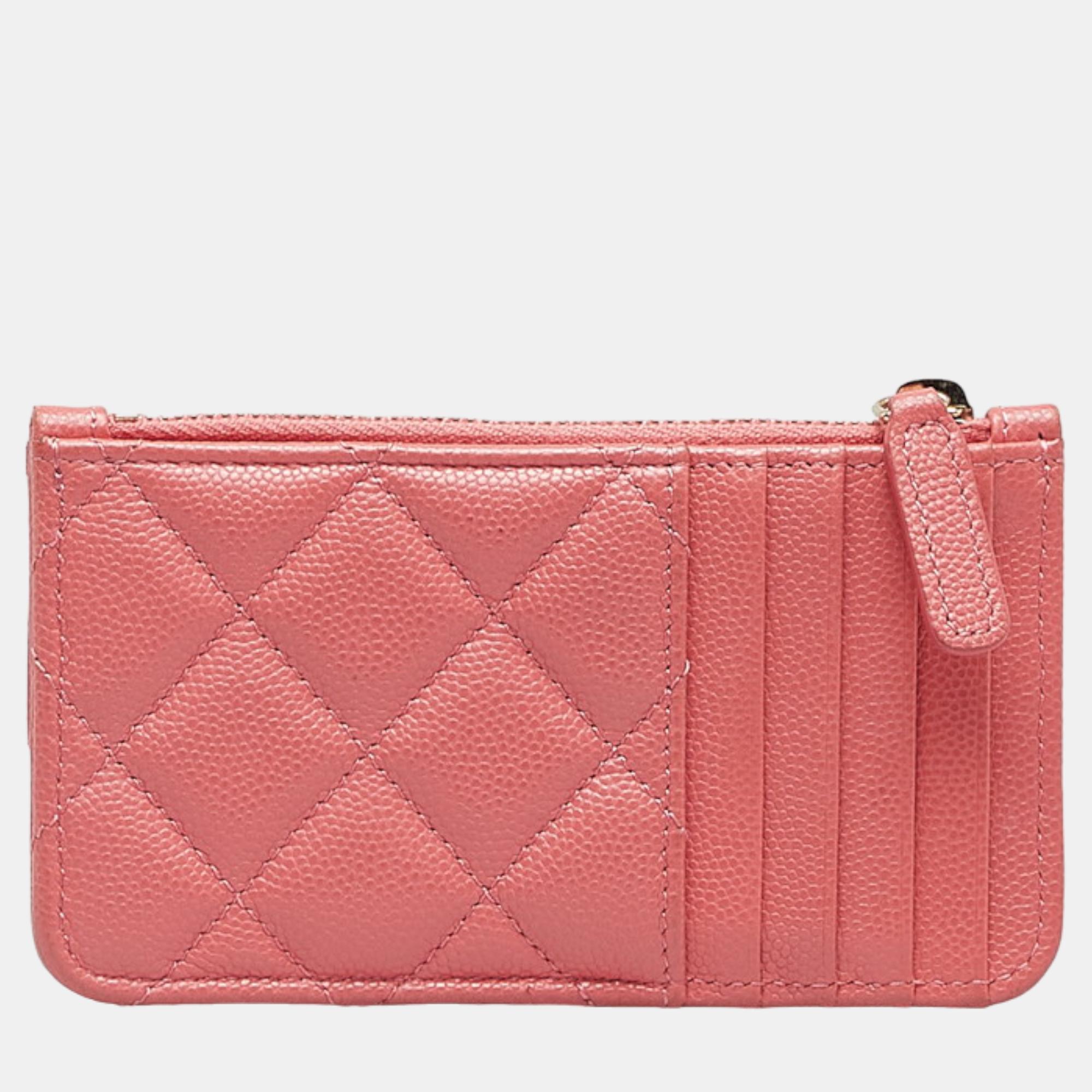 Chanel Pink Caviar Leather CC Zip Card Case