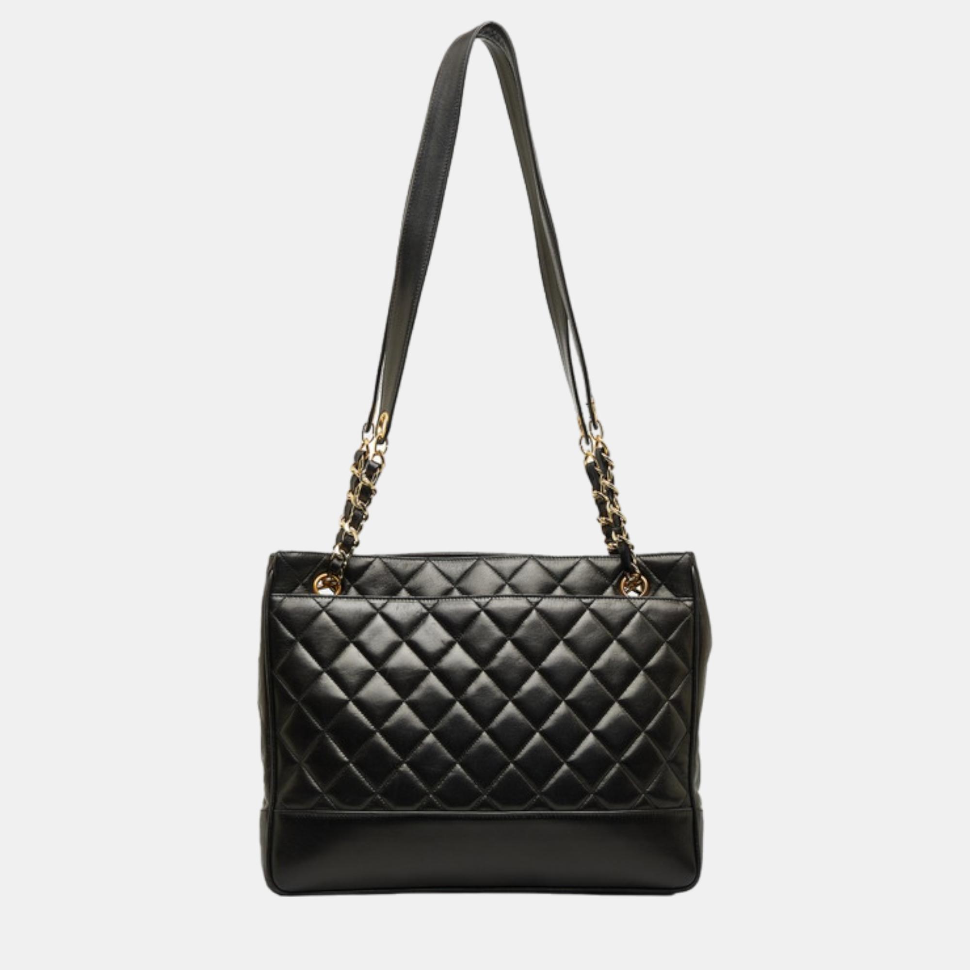 Chanel Black Leather Quilted CC Chain Shoulder Bag