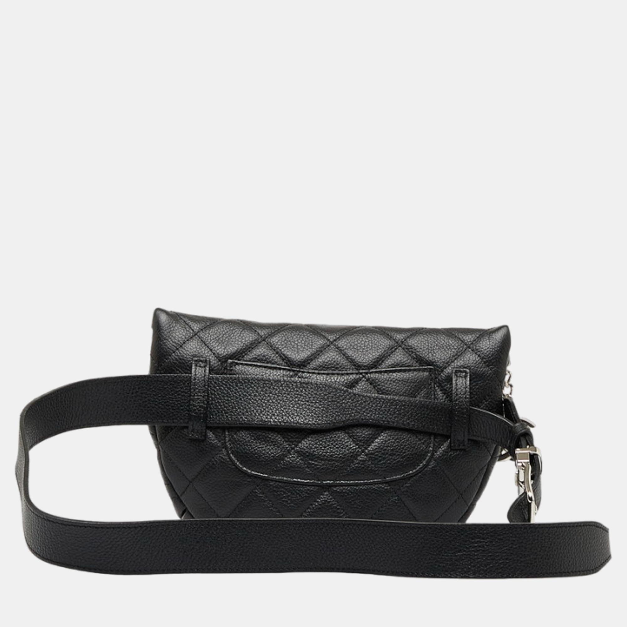Chanel Black Leather Quilted Leather Uniform Belt Bag
