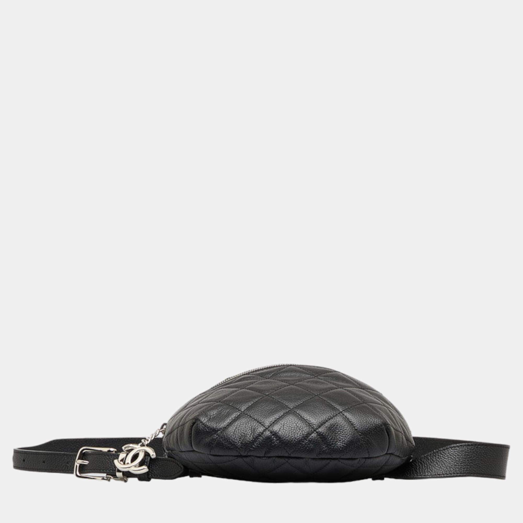 Chanel Black Leather Quilted Leather Uniform Belt Bag