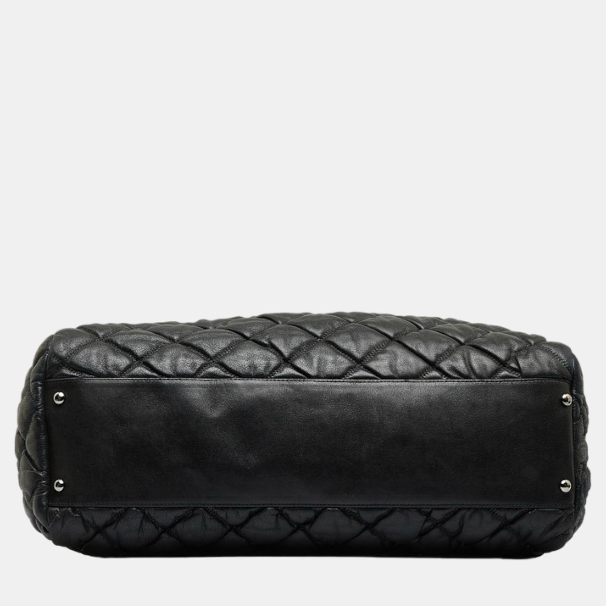 Chanel Black Leather CC Quilted Leather Chain Zip Tote Tote Bag
