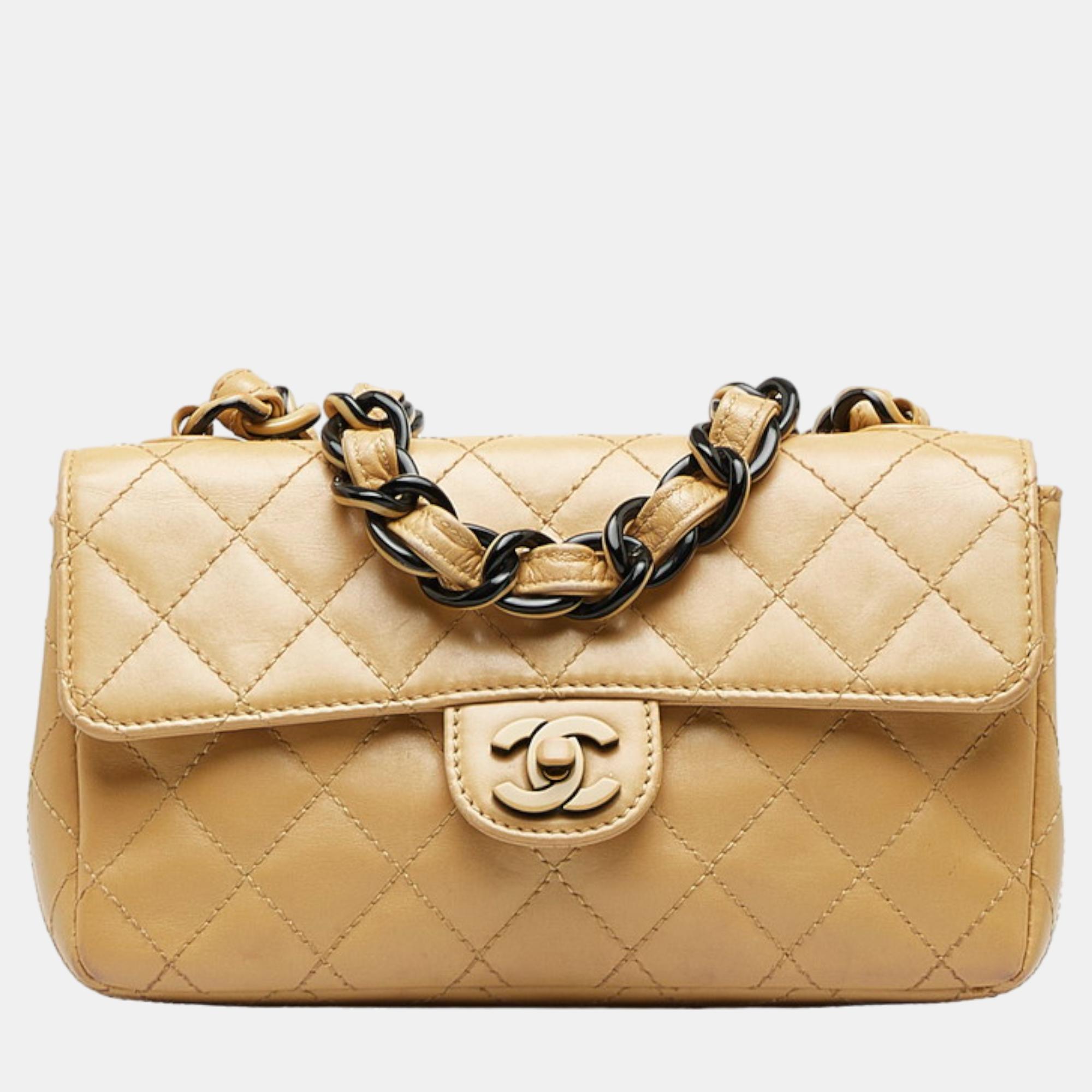 Chanel Brown Leather Mini Rectangle Classic Single Flap Bag Shoulder Bag