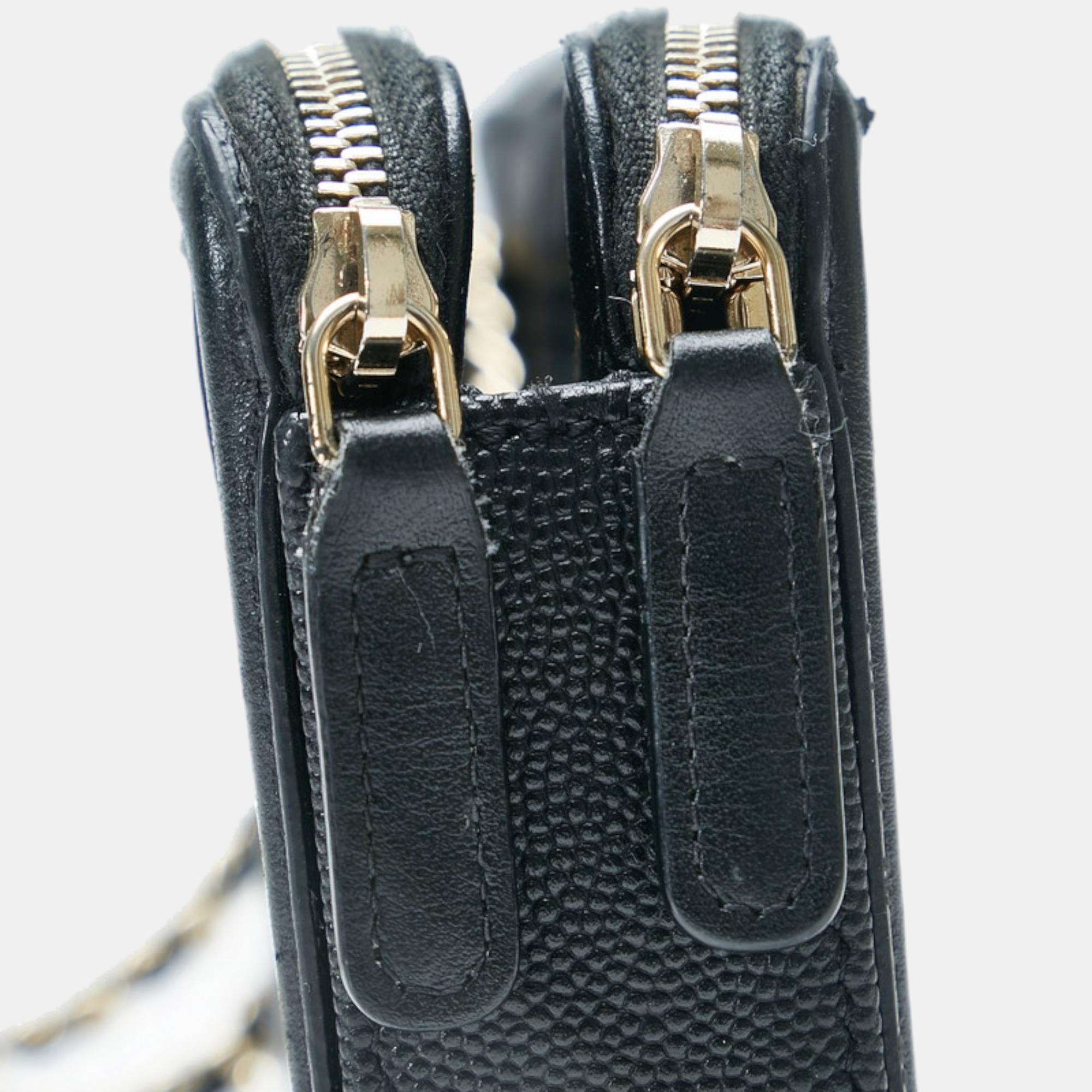 Chanel Black Leather CC Filigree Caviar Chain Wallet Bag Crossbody Bag