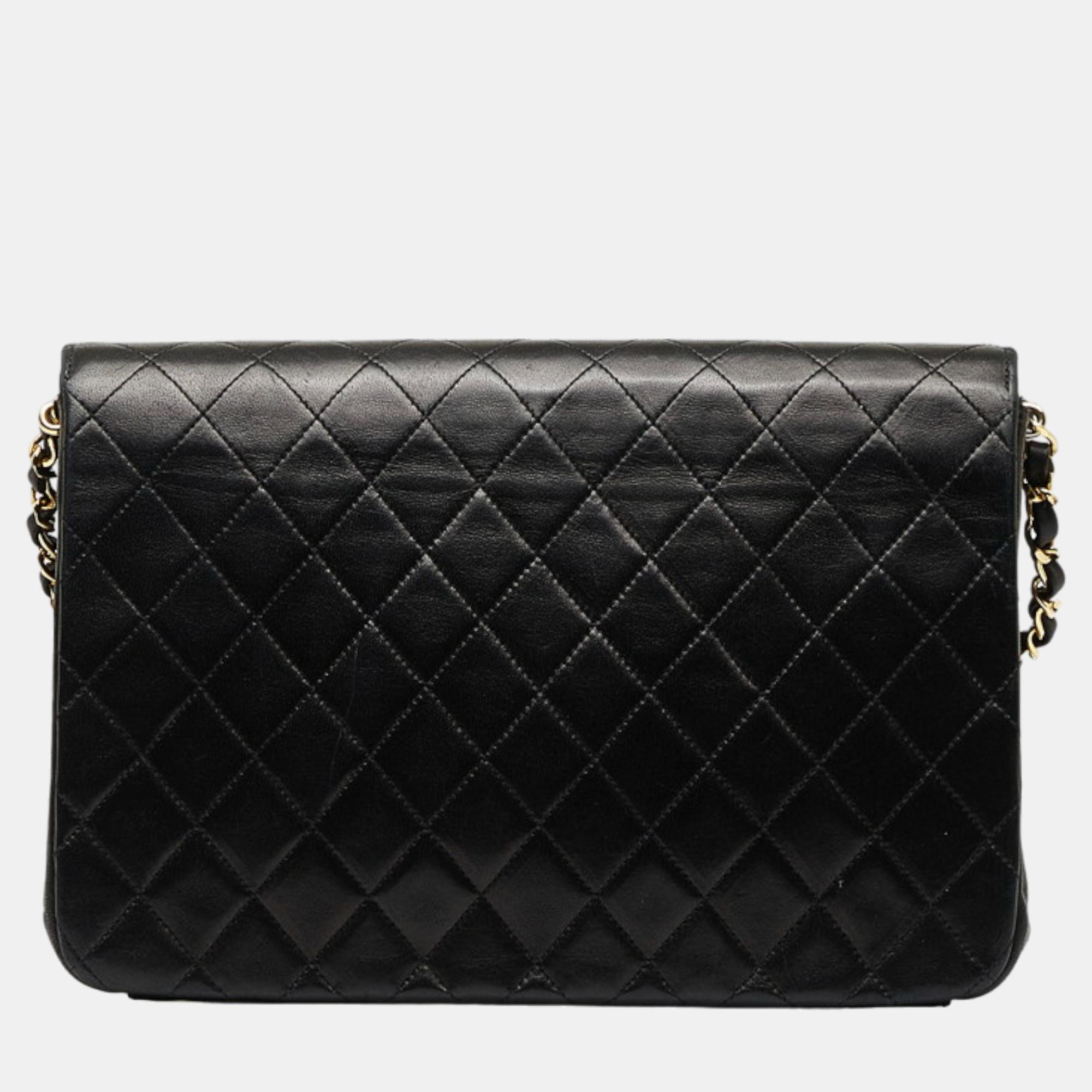 Chanel Black Leather CC Quilted Leather Flap Bag