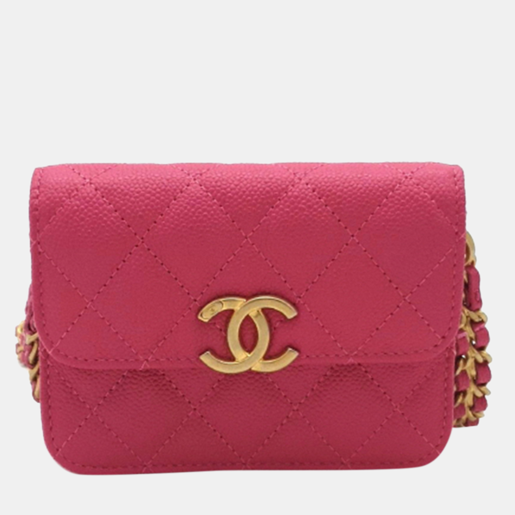 Chanel pink caviar chain melodie card wallet