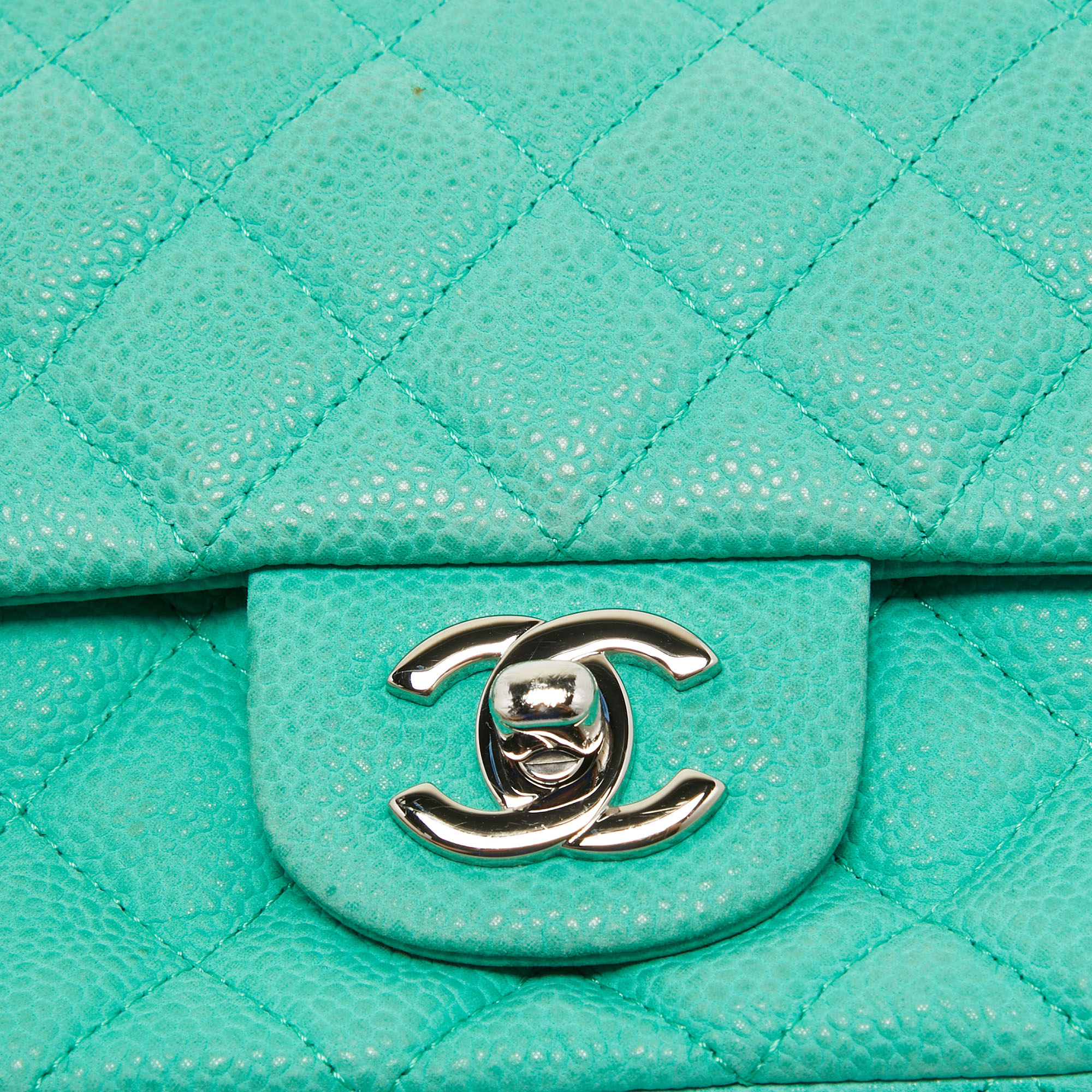 Chanel Green Quilted Caviar Leather New Mini Classic Flap Bag