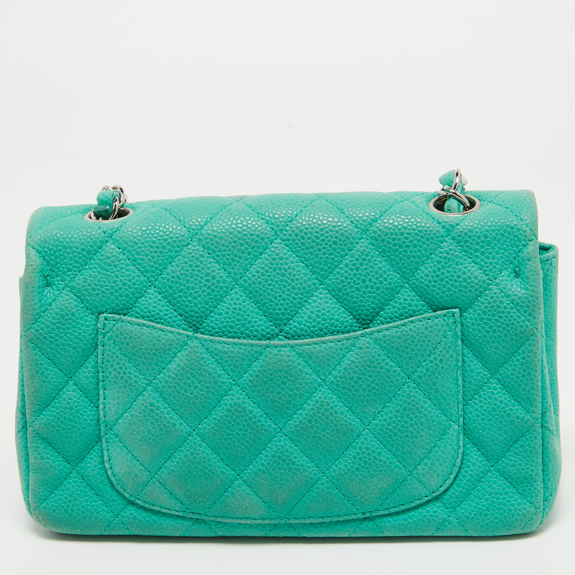 Chanel Green Quilted Caviar Leather New Mini Classic Flap Bag