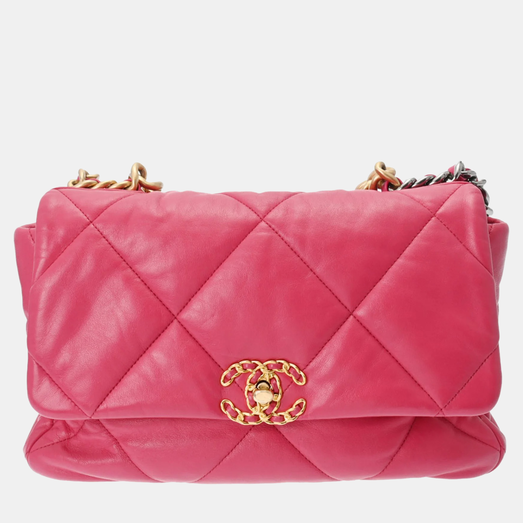 Chanel pink leather large 19 shoulder bag