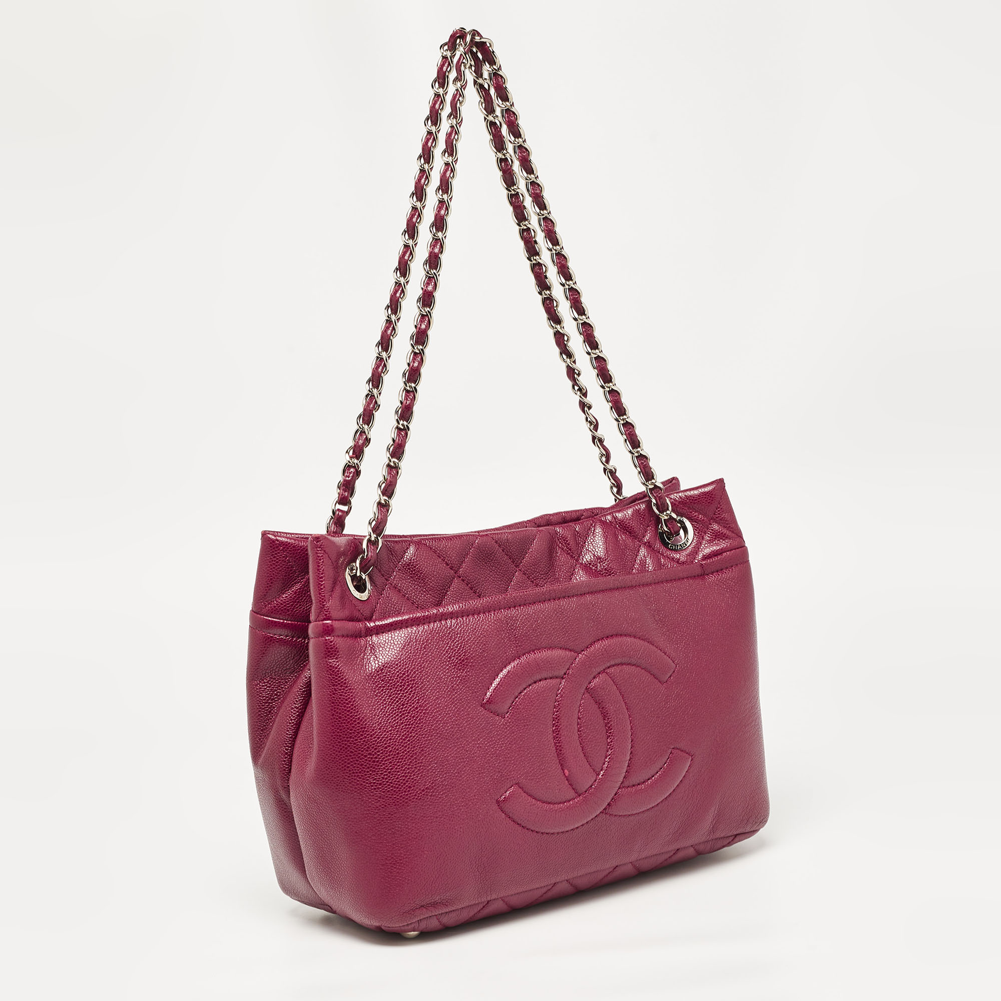 Chanel Dark Red Quilted Caviar Leather CC Timeless Tote