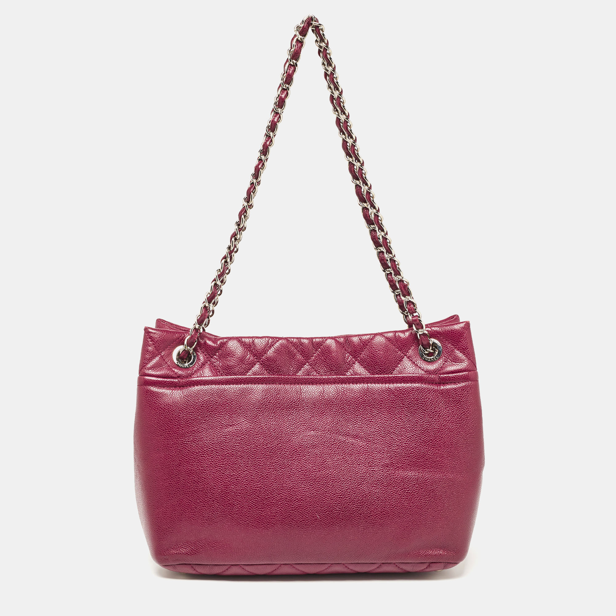 Chanel Dark Red Quilted Caviar Leather CC Timeless Tote