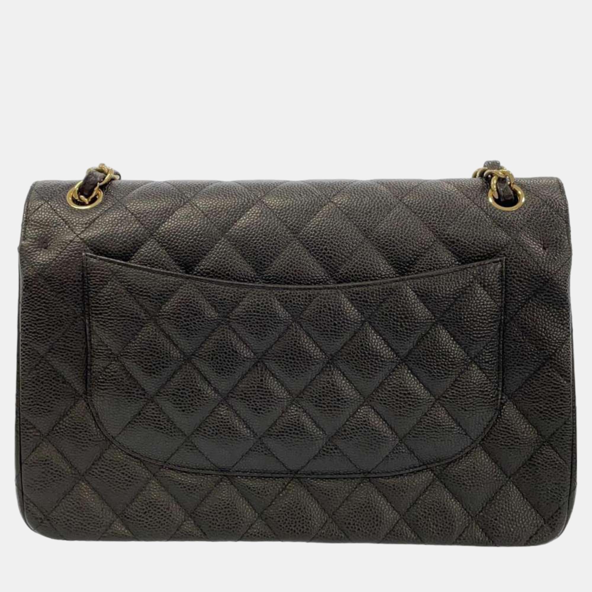Chanel Black Leather Classic Double Flap Shoulder Bag