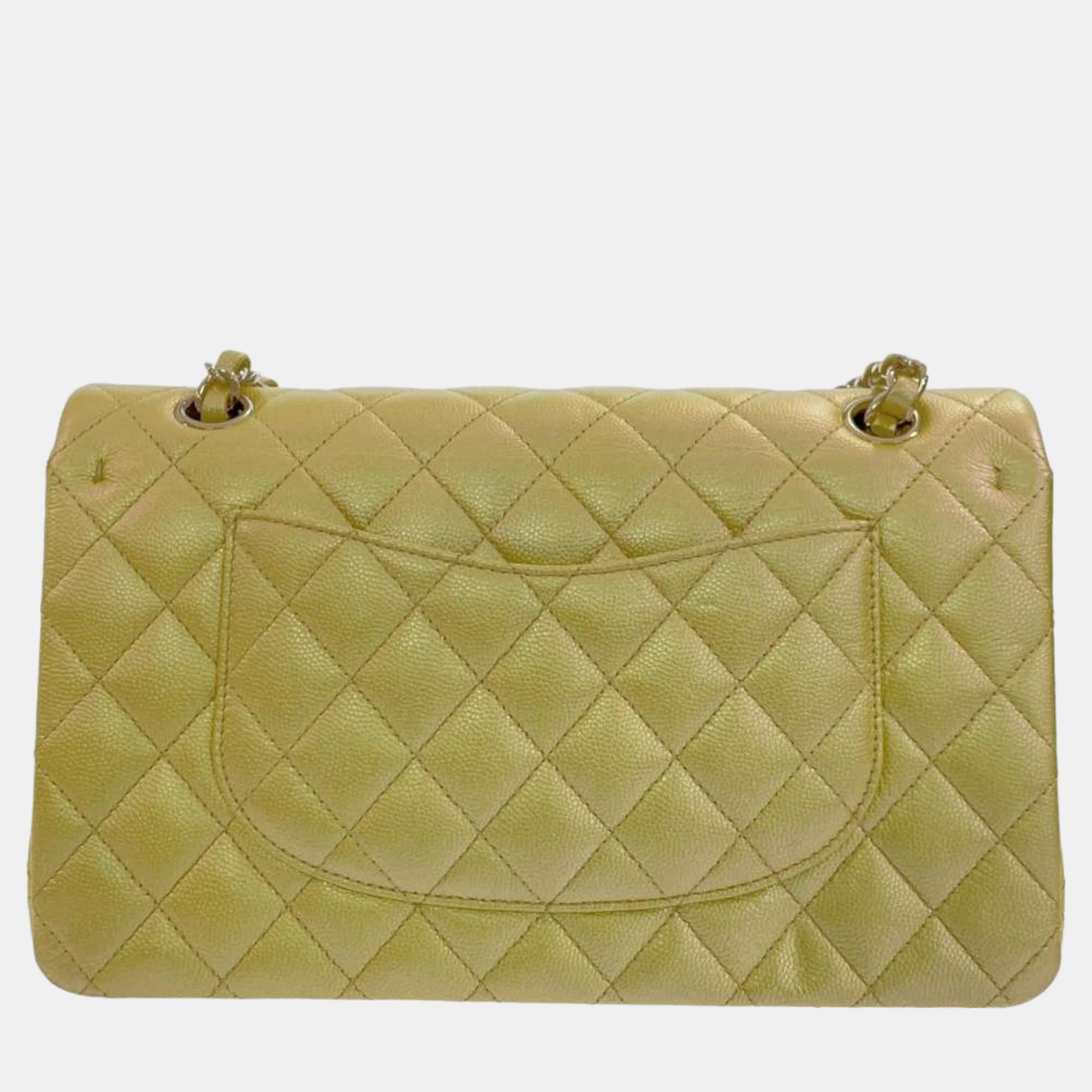 Chanel Yellow Leather Classic Double Flap Shoulder Bag