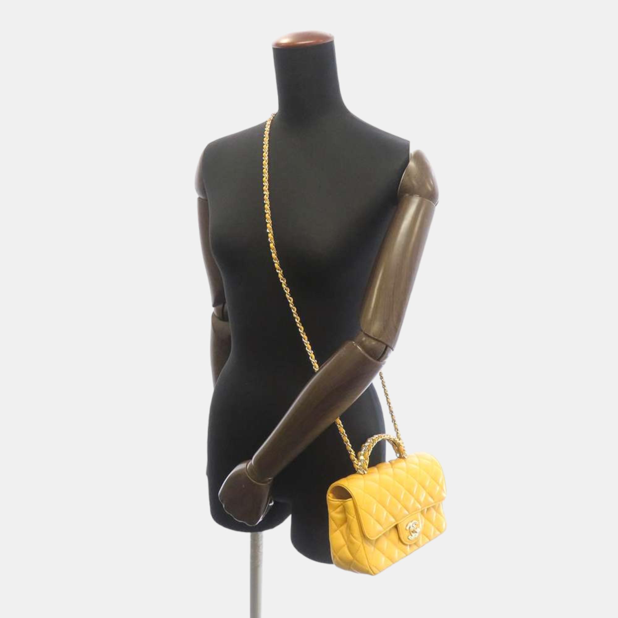 Chanel Yellow Leather  CC Top Handle Bags