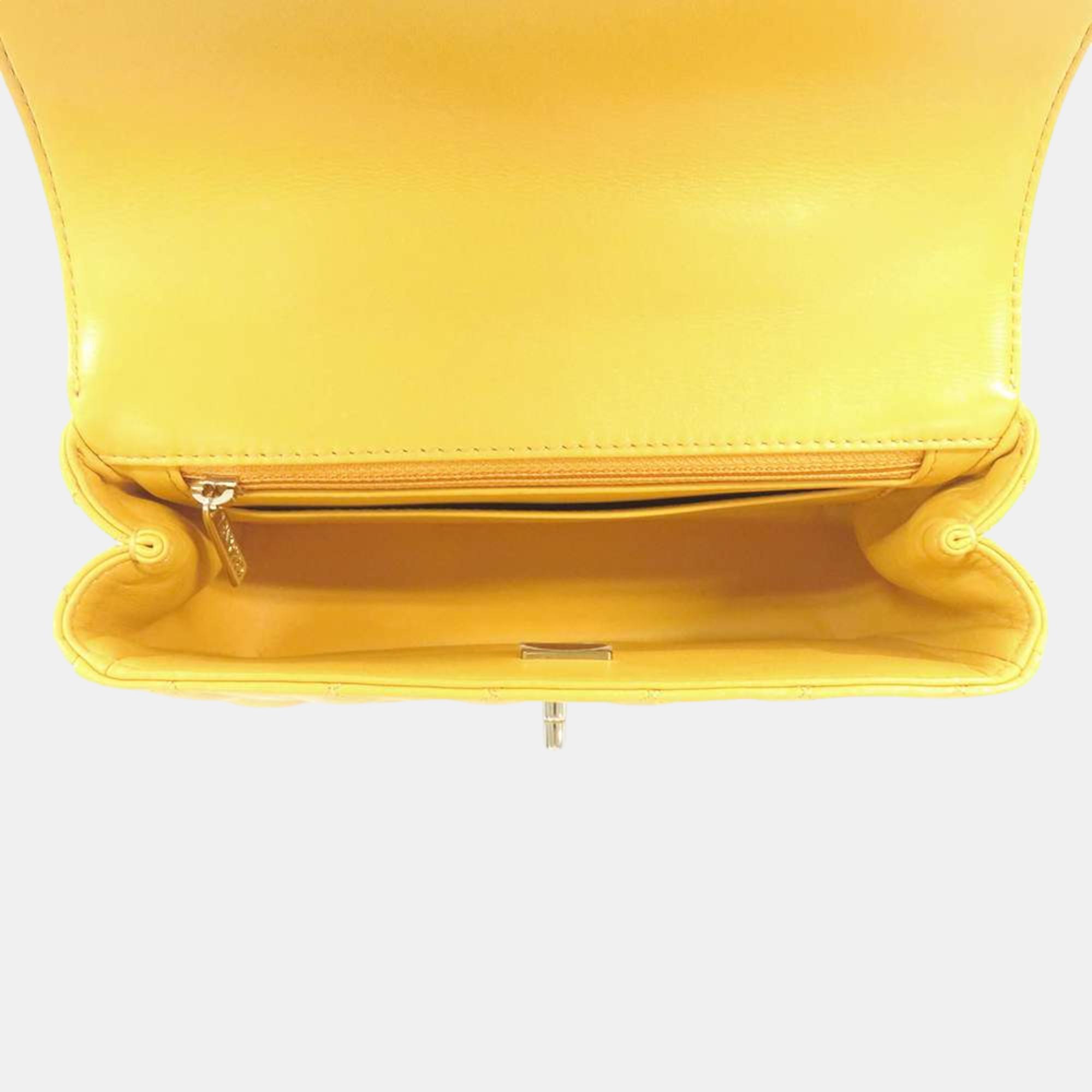 Chanel Yellow Leather  CC Top Handle Bags