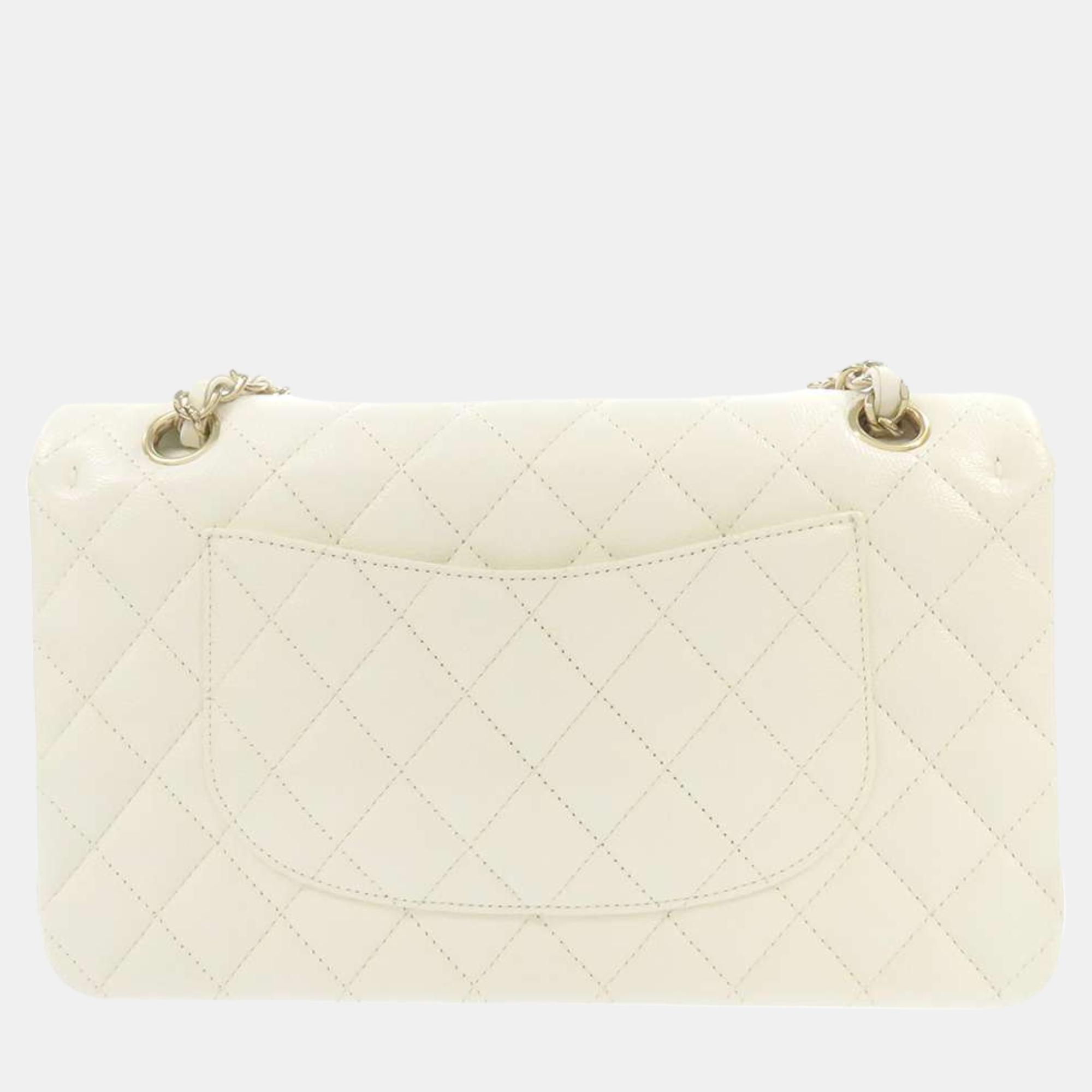 Chanel White Leather Classic Double Flap Bag