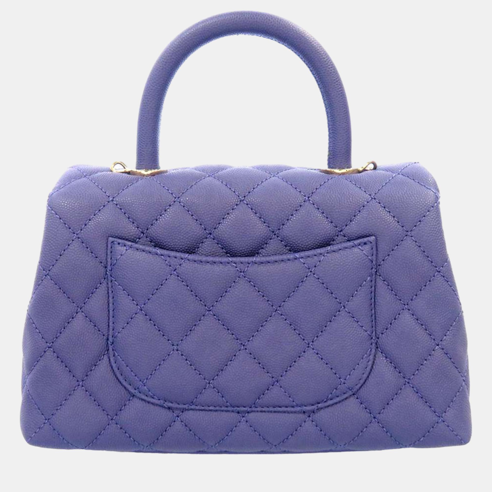 Chanel Purple Caviar Leather Coco Top Handle Bag