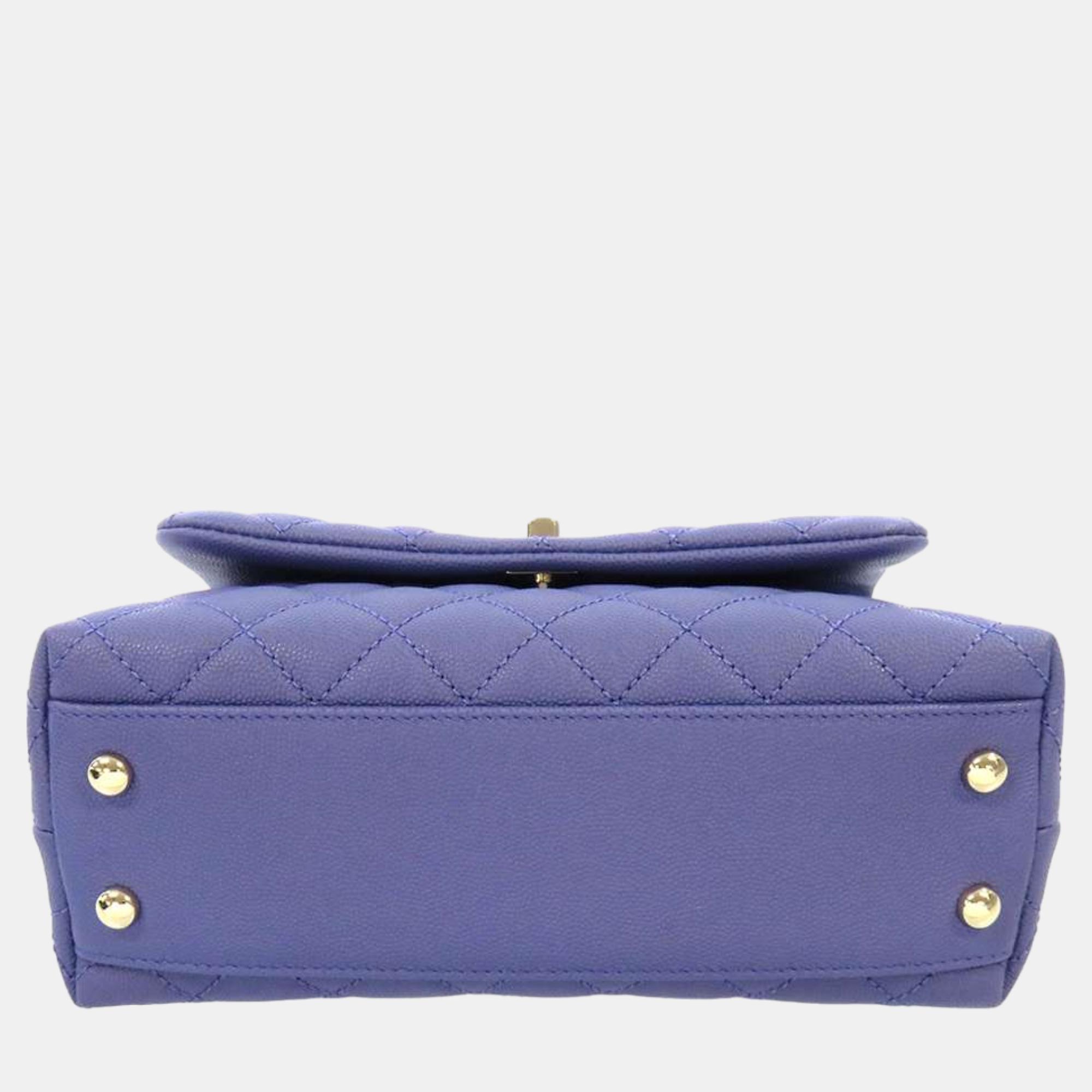Chanel Purple Caviar Leather Coco Top Handle Bag