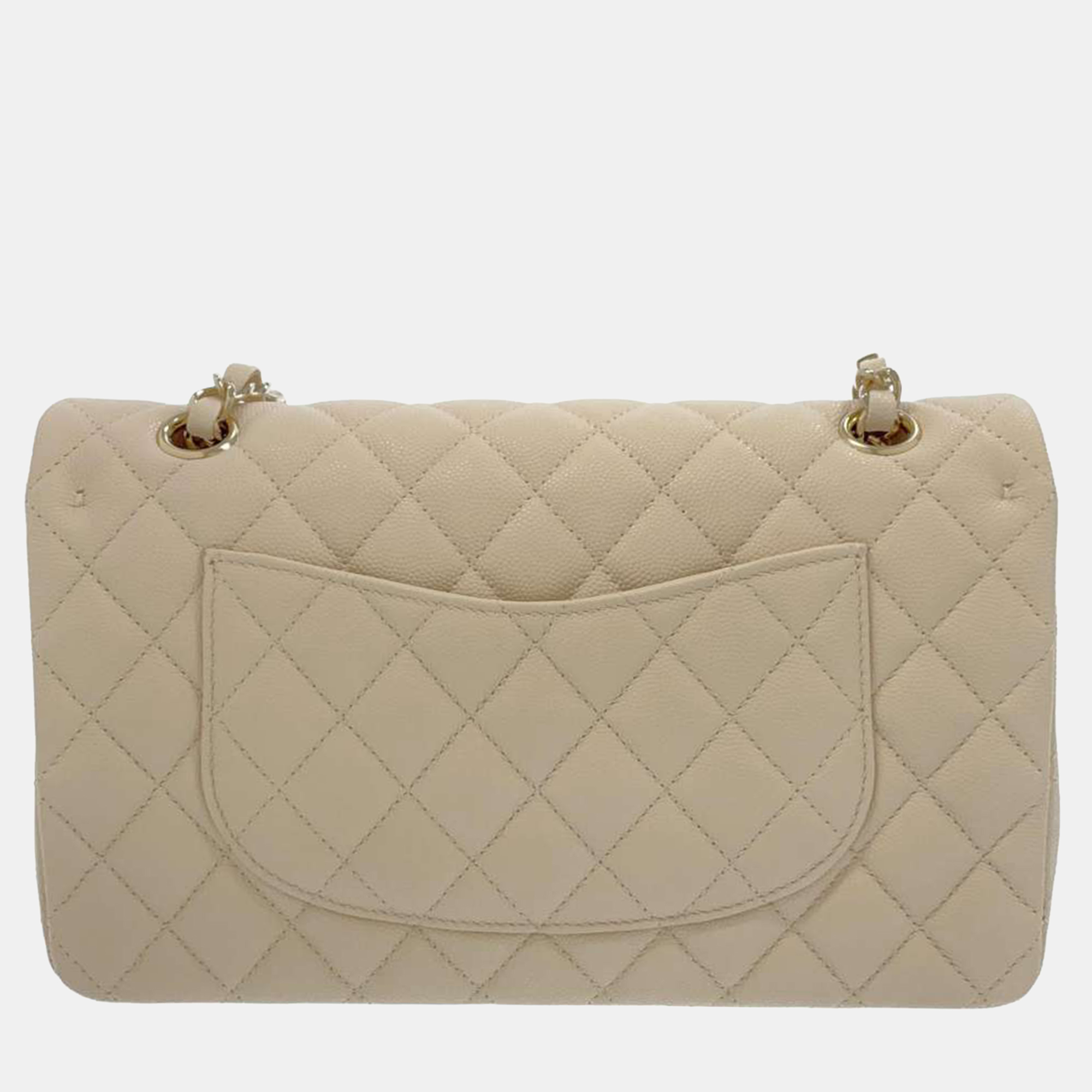 Chanel Beige Leather Classic Double Flap Shoulder Bag