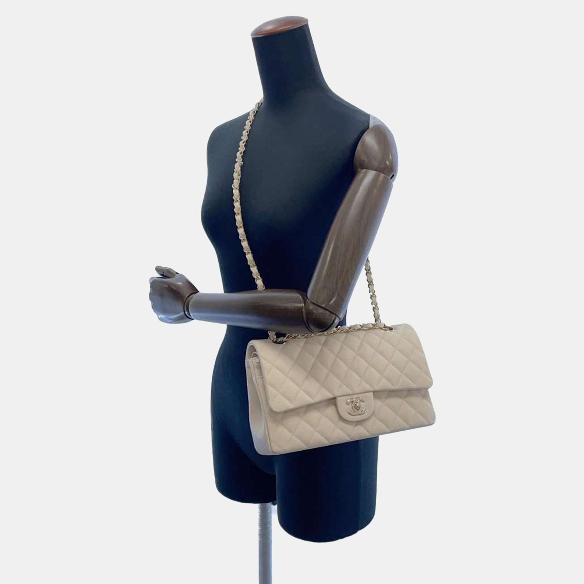 Chanel Beige Leather Classic Double Flap Shoulder Bag
