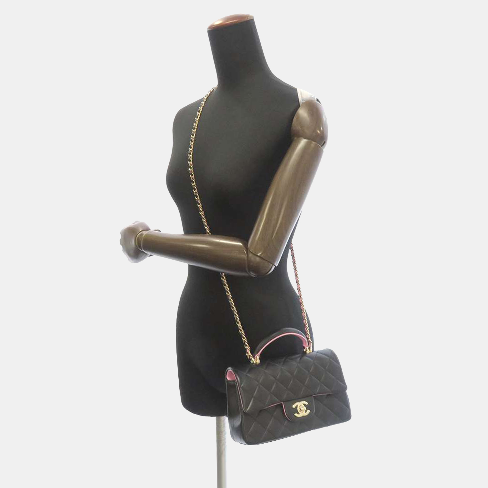 Chanel Black Lambskin Leather Top Handle Bag
