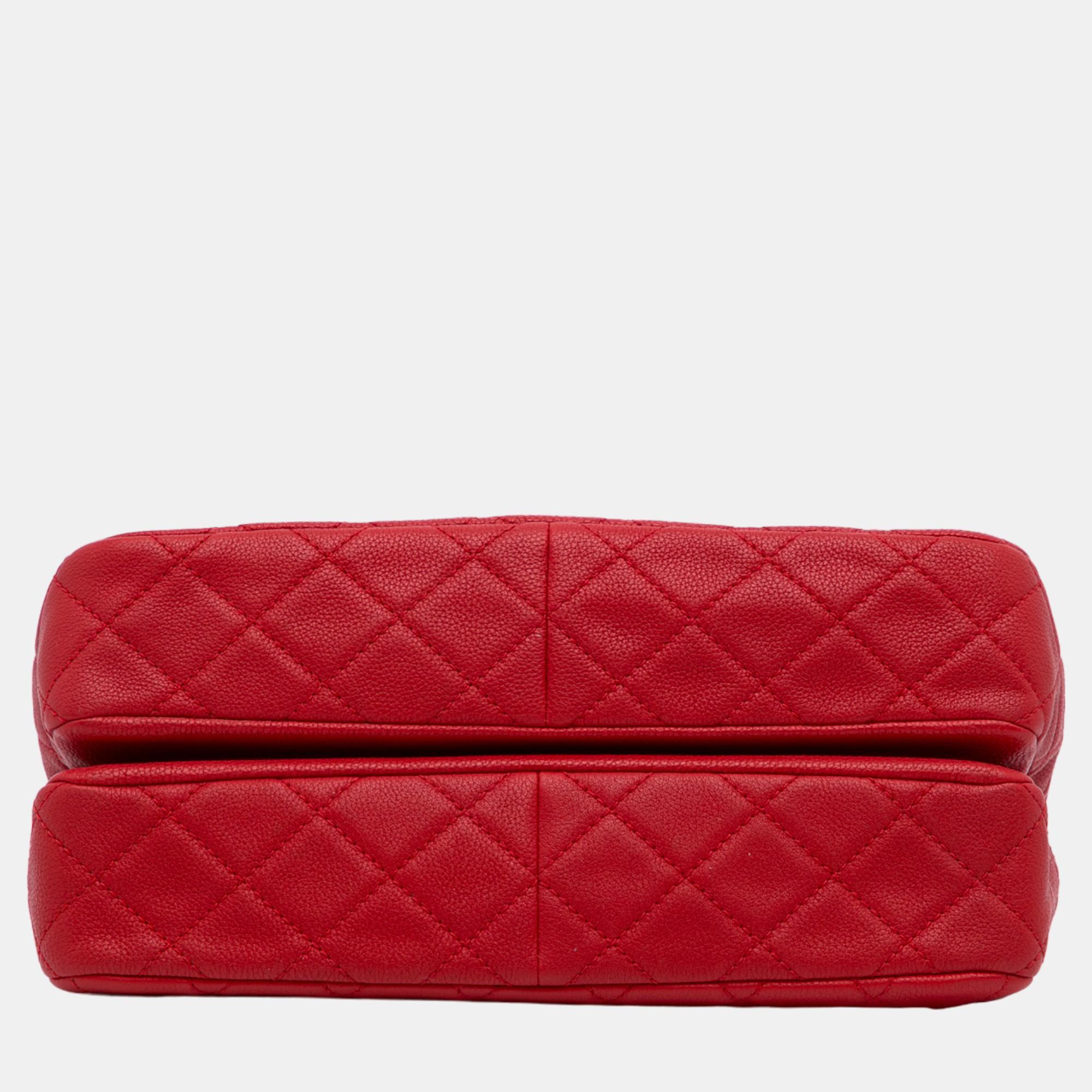 Chanel Red Caviar Double Compartment CC Chain Flap