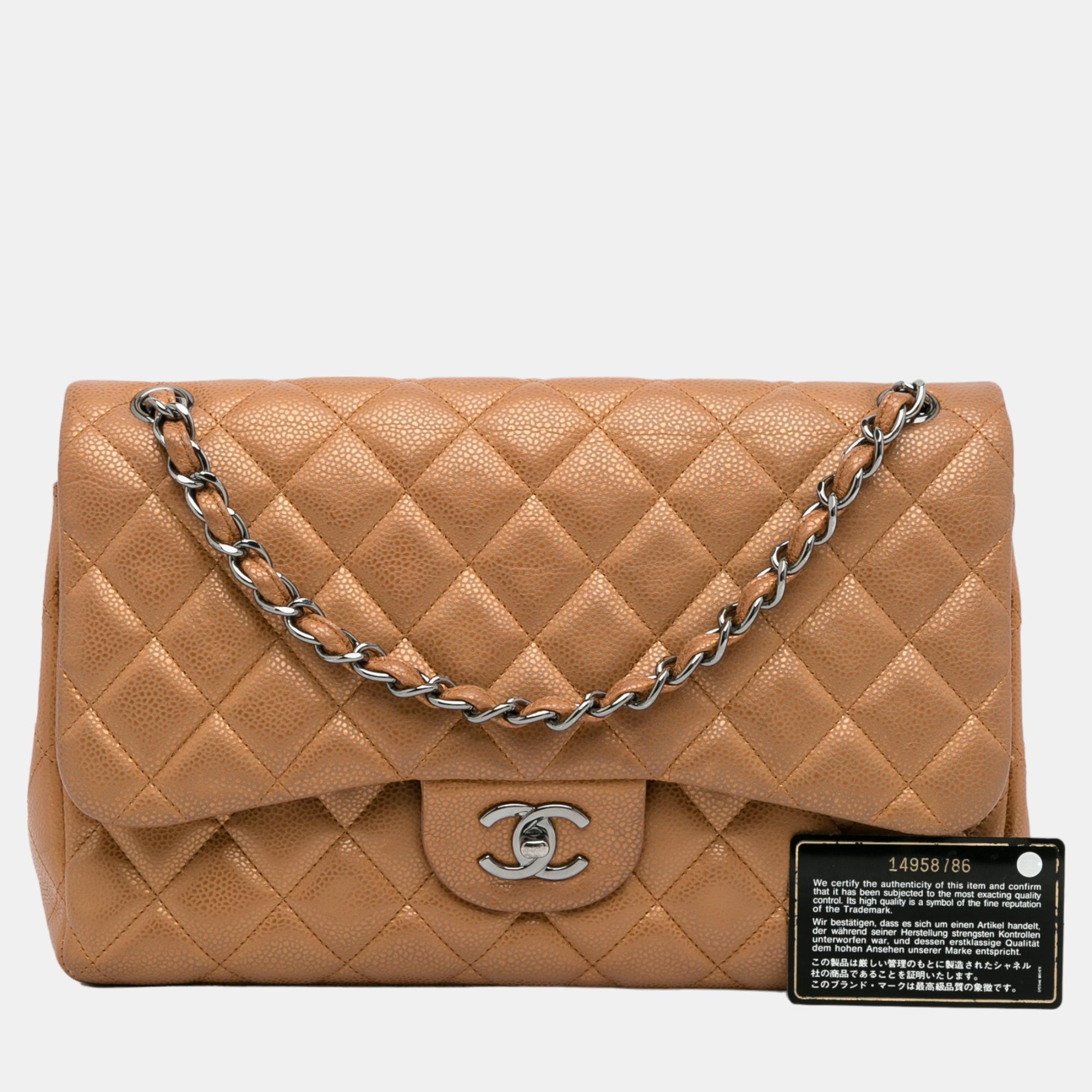Chanel Brown Jumbo Classic Caviar Double Flap Bag